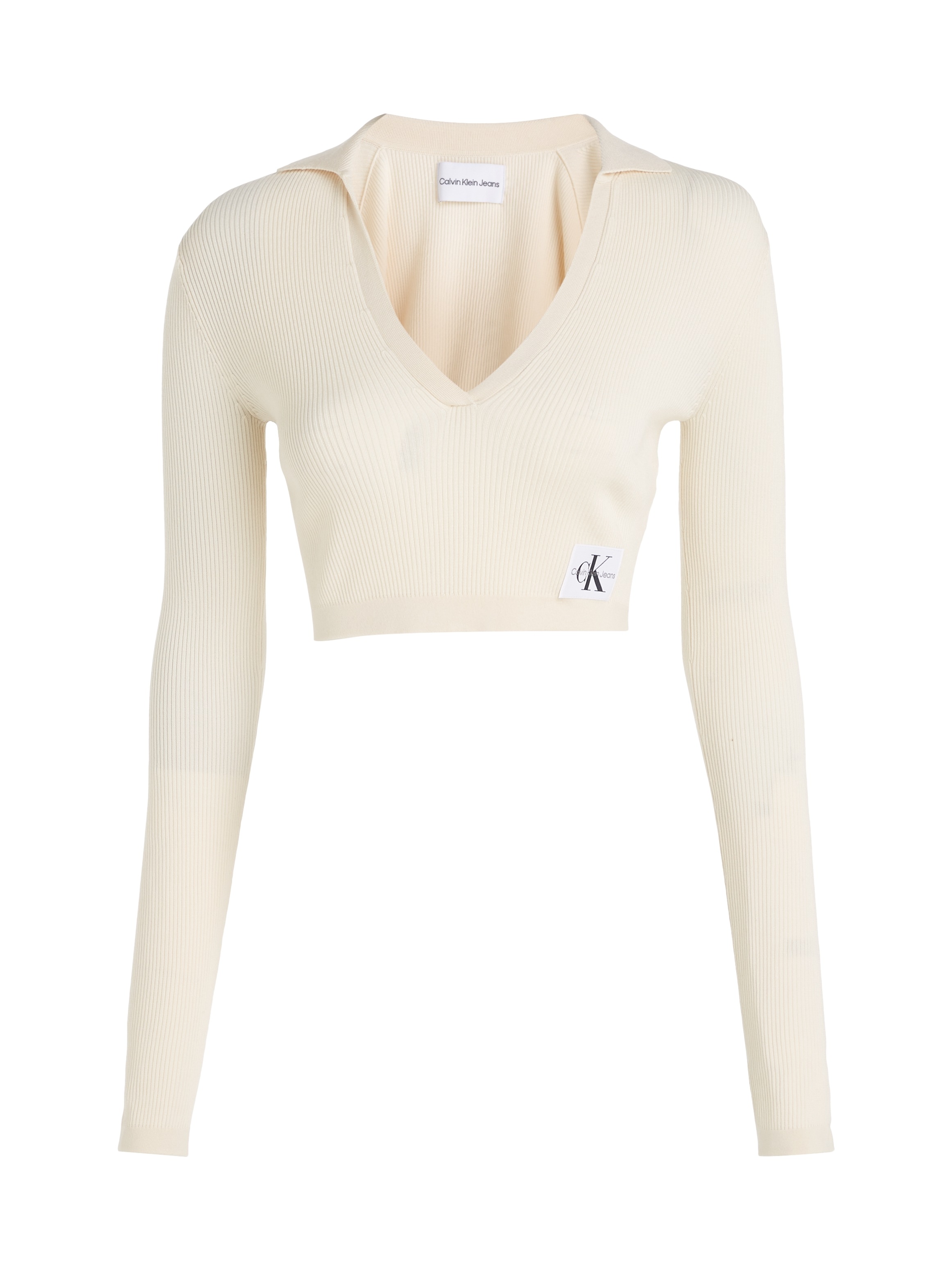 Calvin Klein Jeans V-Ausschnitt-Pullover »LABEL TIGHT CROP V-NECK SWEATER«