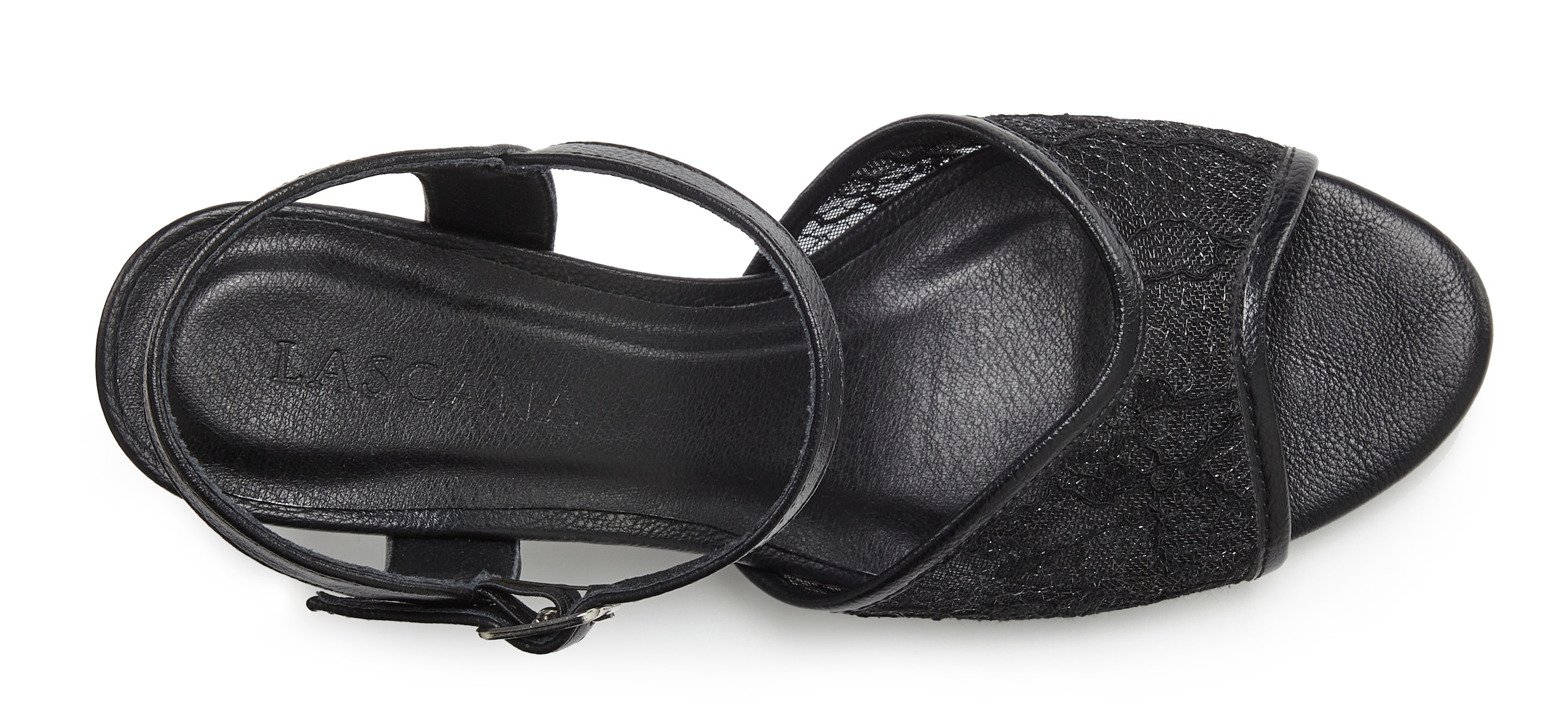 LASCANA Sandales »Mid-Heel-Sandalette, Sandale, offener Schuh, Sommerschuh,«  mit floralem Design und Spitzeneinsatz VEGAN