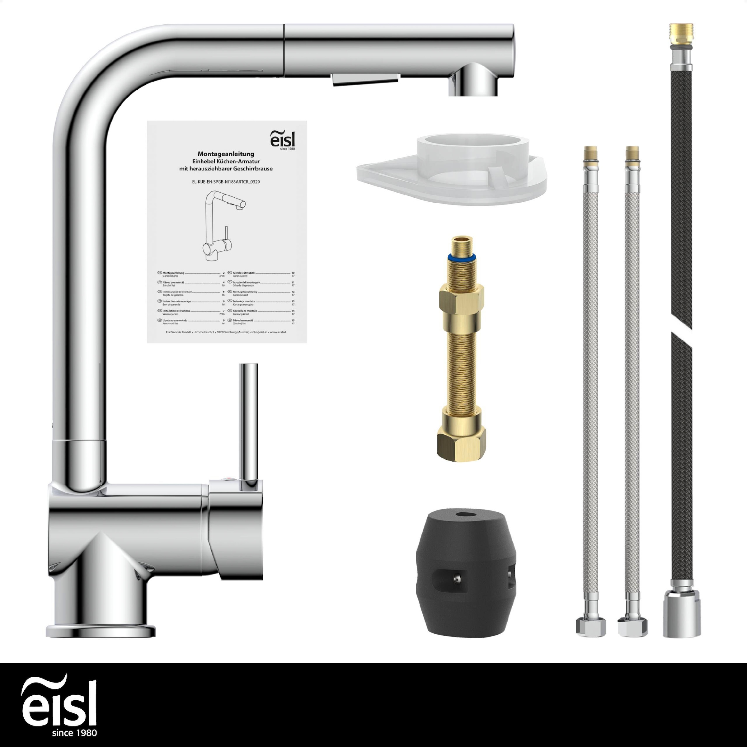 Eisl Robinet d'évier mit Geschirrbrause, Wasserhahn Küche ausziehbar in Chrom