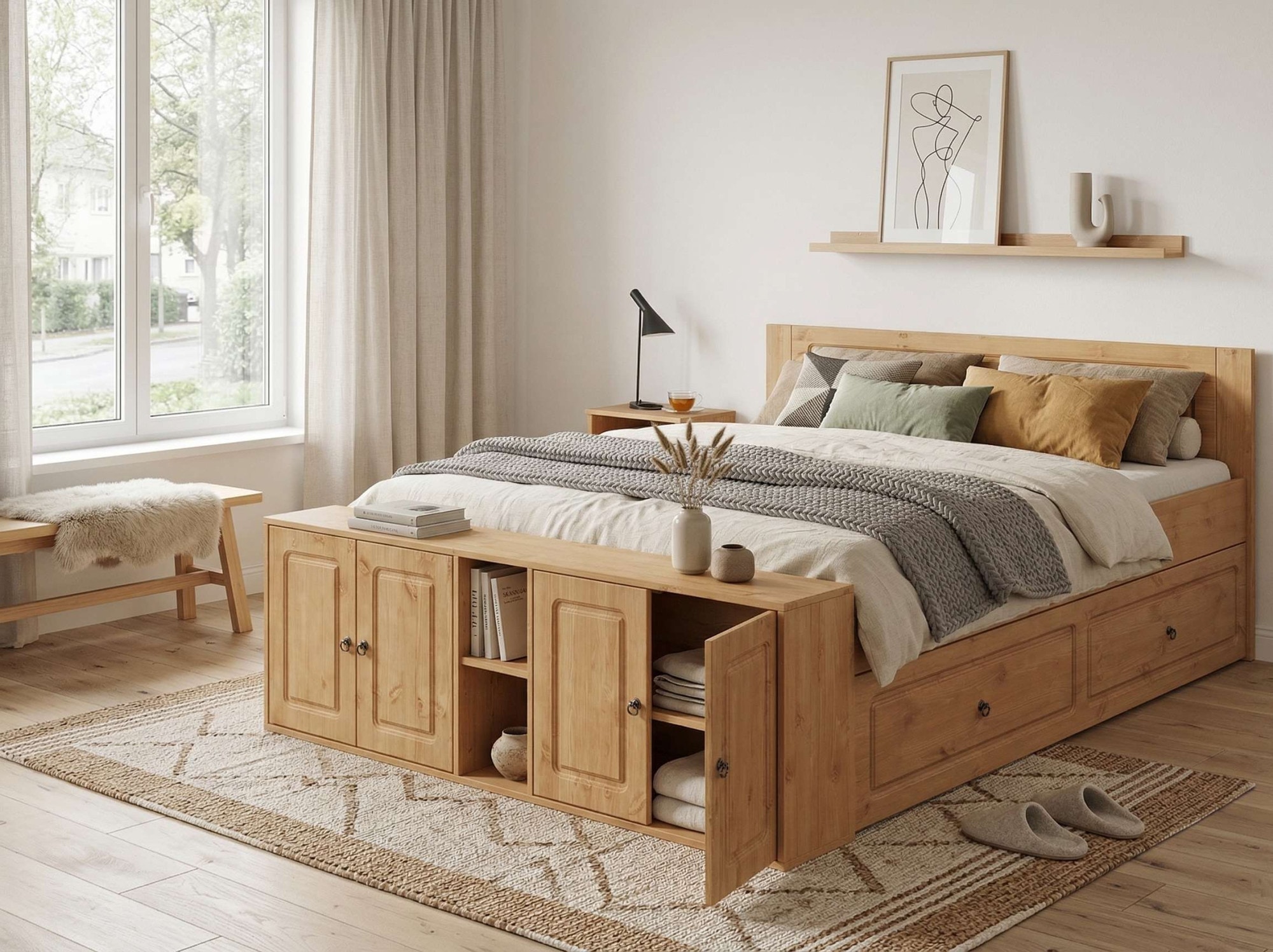 GOODproduct Massivholzbett »Paula, Bett, Stauraumbett, Holzbett, Bettgestell« (B/T/H: 148,8/224,4/82 cm,  aus massiver Kiefer, extra viel Stauraum im Fussteil, FSC®-zertifiziert