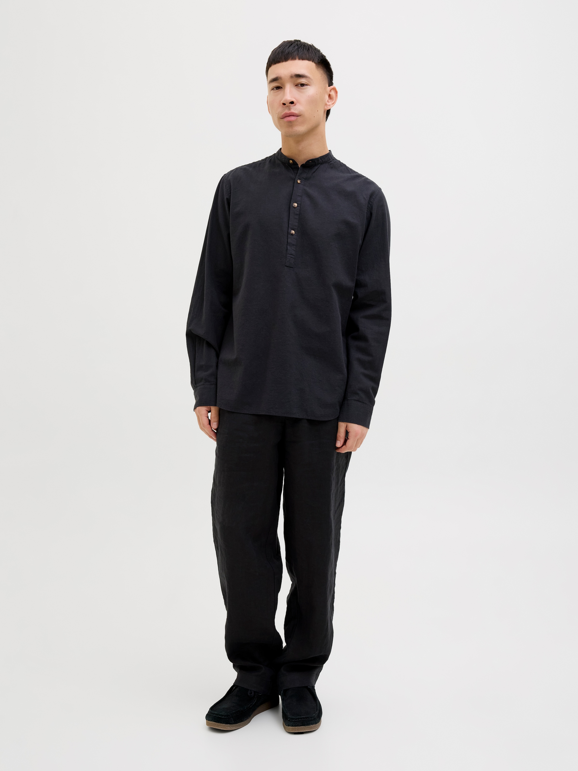 Jack & Jones Langarmhemd »JJESUMMER HALF PLACKET SHIRT LS SN«, mit Bandkragen