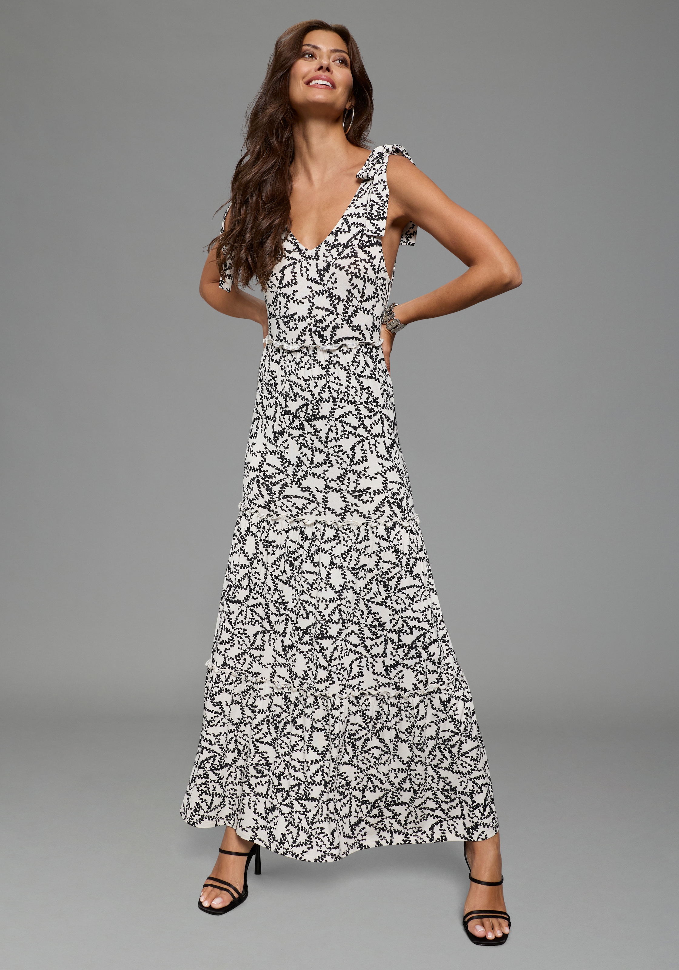 Image of Laura Scott Maxikleid in gemusterter Optik, aus Viskose und Elasthan, mit Schleifen-Detail