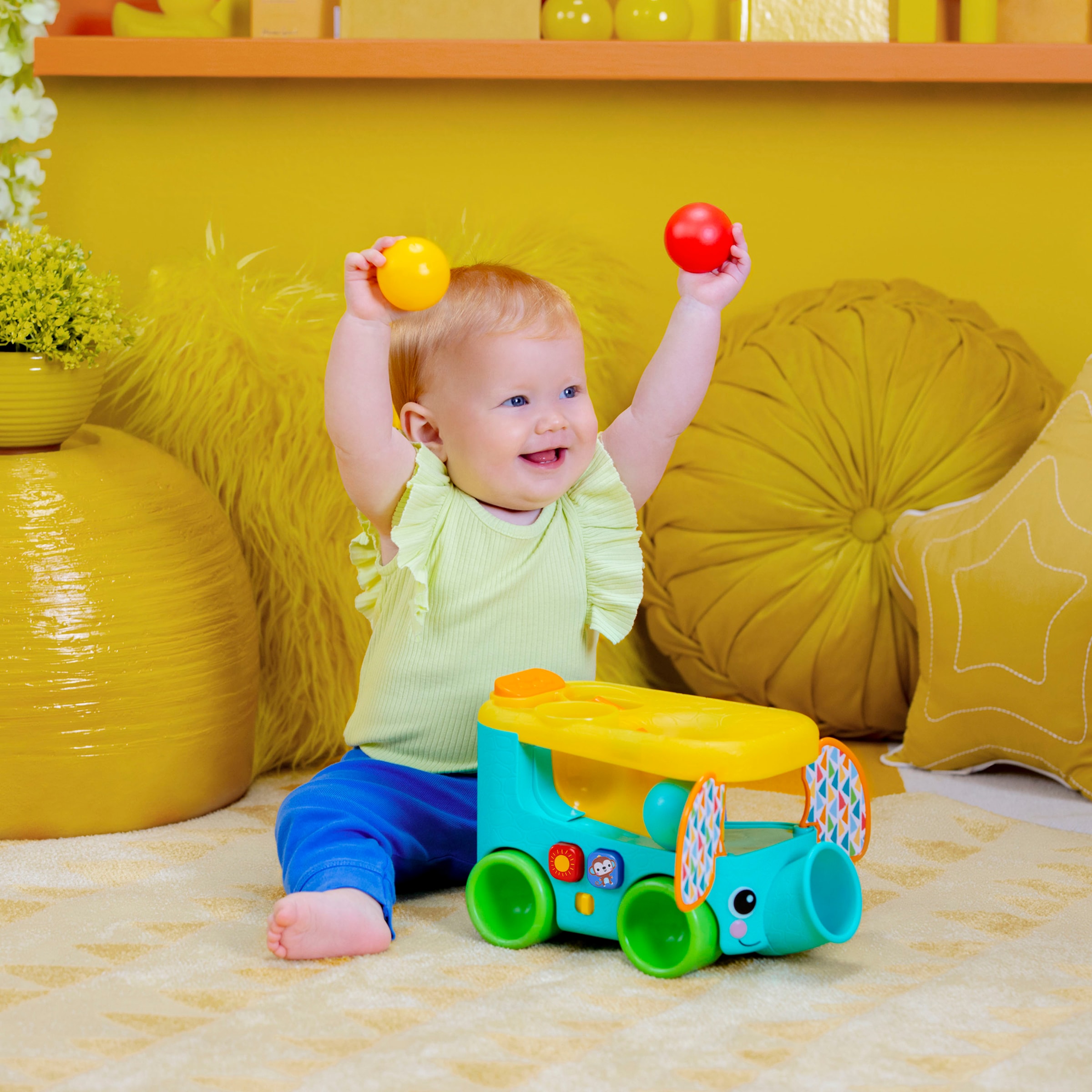 Bright Starts Jouets éducatifs »Pop & Roll Safari Bus  Ball Play Toy« mit Licht und Sound