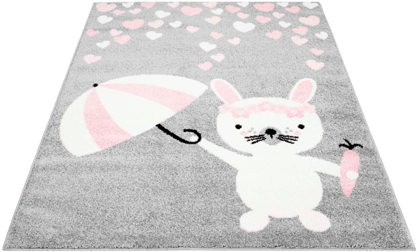 Image of Carpet City Kinderteppich »Bubble Kids 1318«, rechteckig, 11 mm Höhe, Spielteppich, Hase, Herzen, Weicher Flor, Pflegeleicht, Kinderzimmer bei Ackermann Versand Schweiz