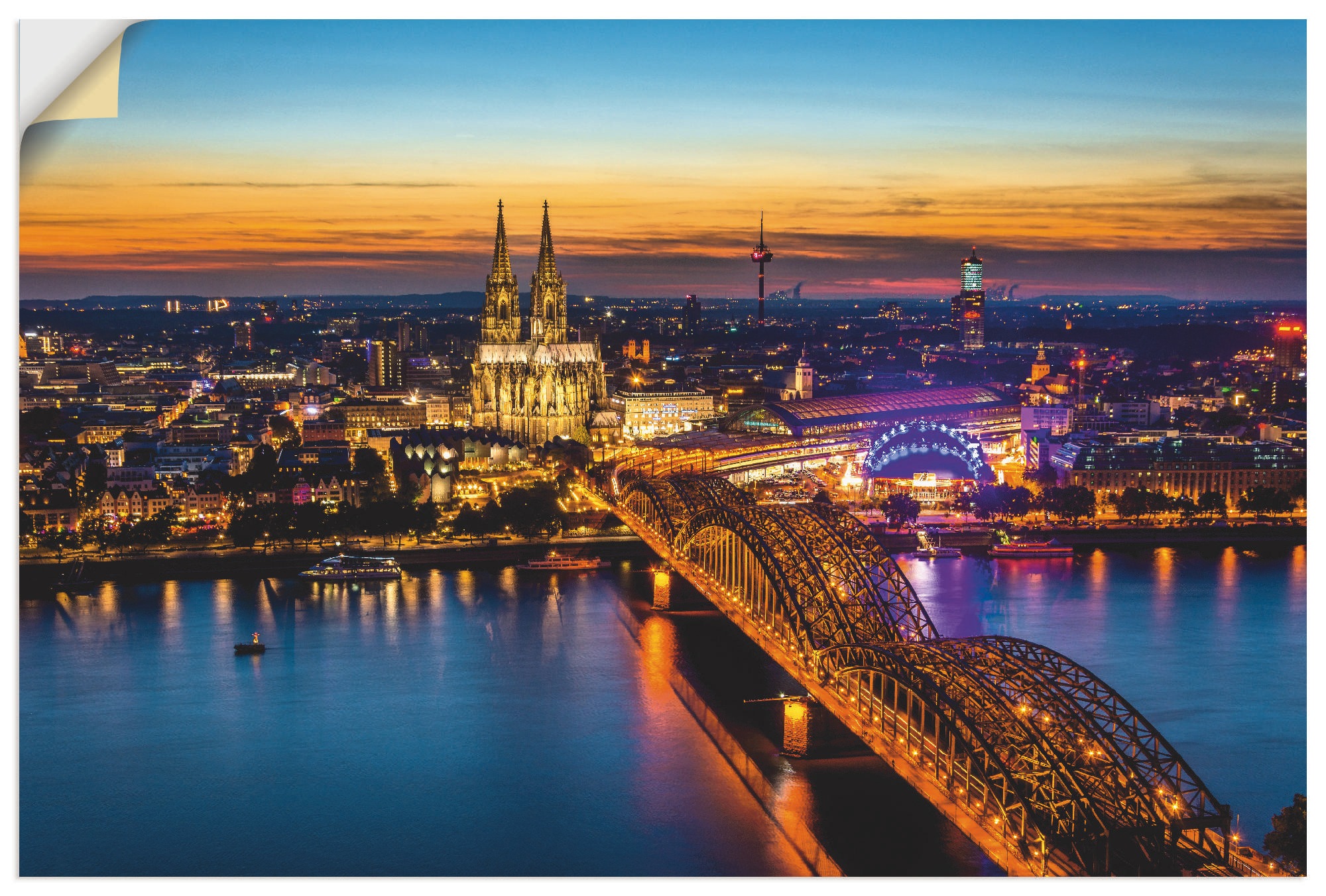 Image of Artland Wandbild »Erleuchtetes Köln von oben«, Deutschland, (1 St.), in vielen Grössen & Produktarten - Alubild / Outdoorbild für den Aussenbereich, Leinwandbild, Poster, Wandaufkleber / Wandtattoo auch für Badezimmer geeignet bei Ackermann Versand Schwei