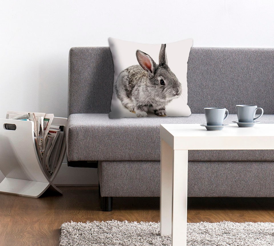 Image of queence Dekokissen "Noel" Kissenhülle,Kaninchen,Tiermotiv,Niedlich,Verspielt,Naturmotiv