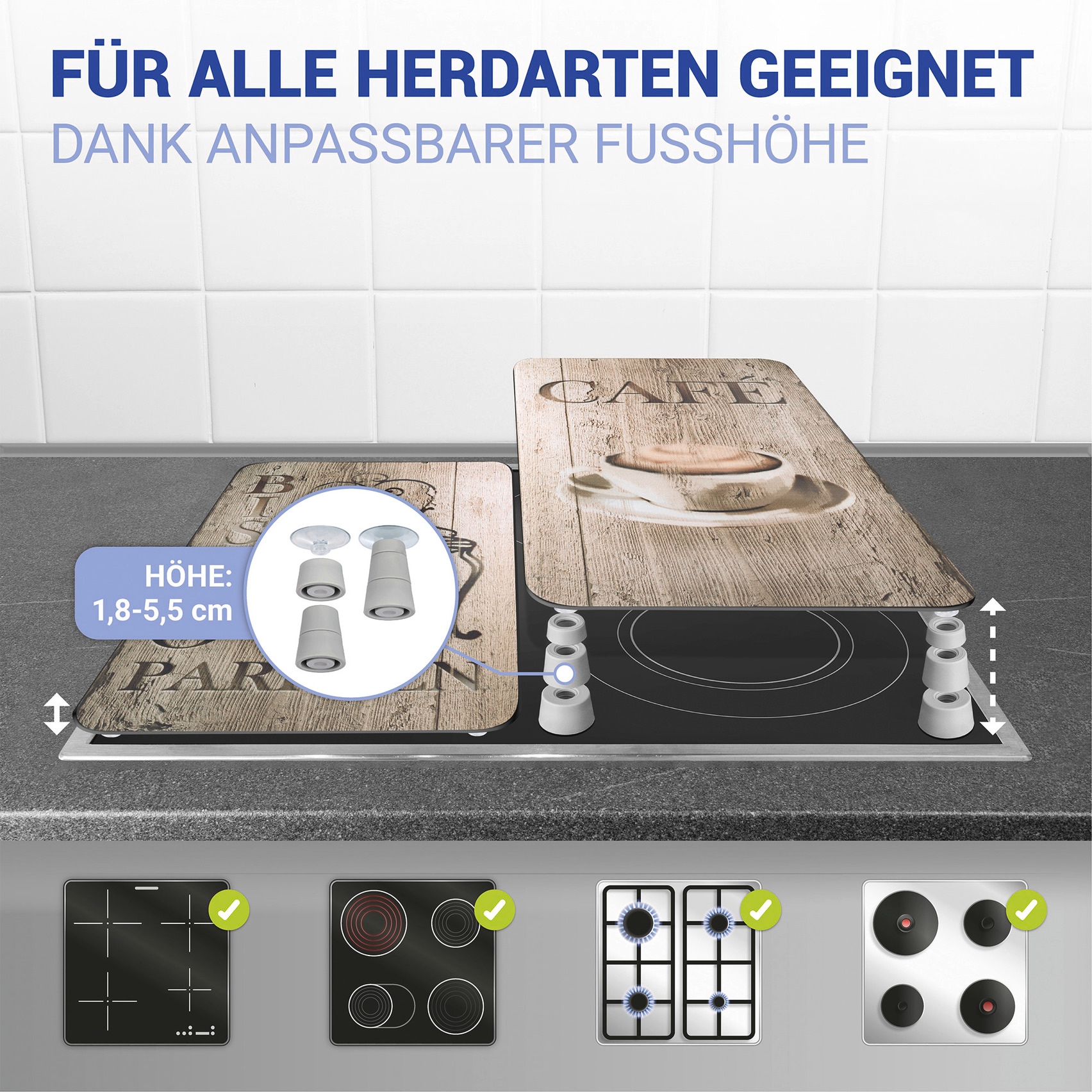 WENKO Herd-Abdeckplatte »Universal Modell Bistro«, (Set, 2 tlg.), Herdabdeckung für alle Herdarten, kratzfest, mit rutschfesten Füssen