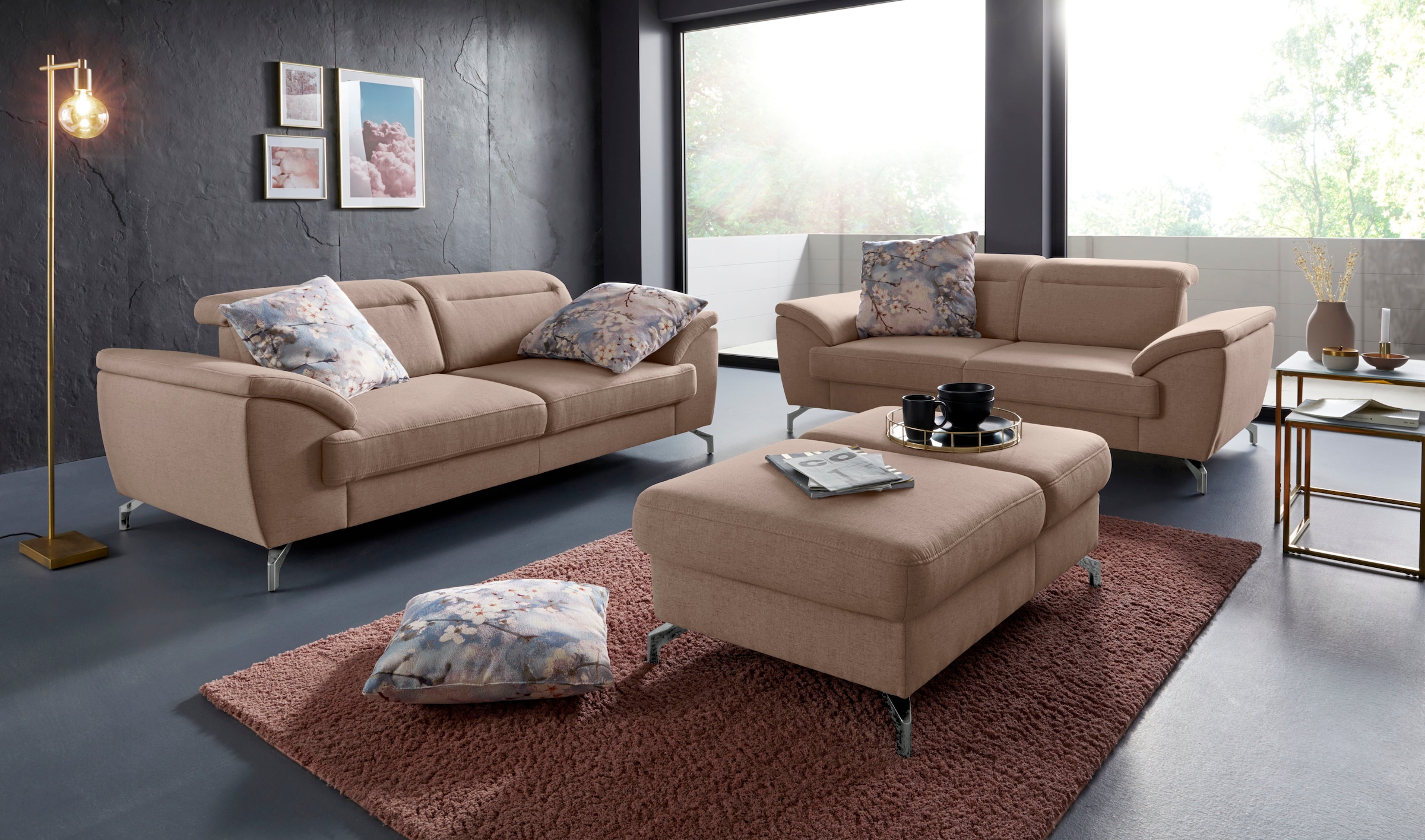 sit&more 2,5-Sitzer »Percy« 12 cm Fusshöhe, Sitztiefenverstellung, wahlweise Kopfteilverstellung