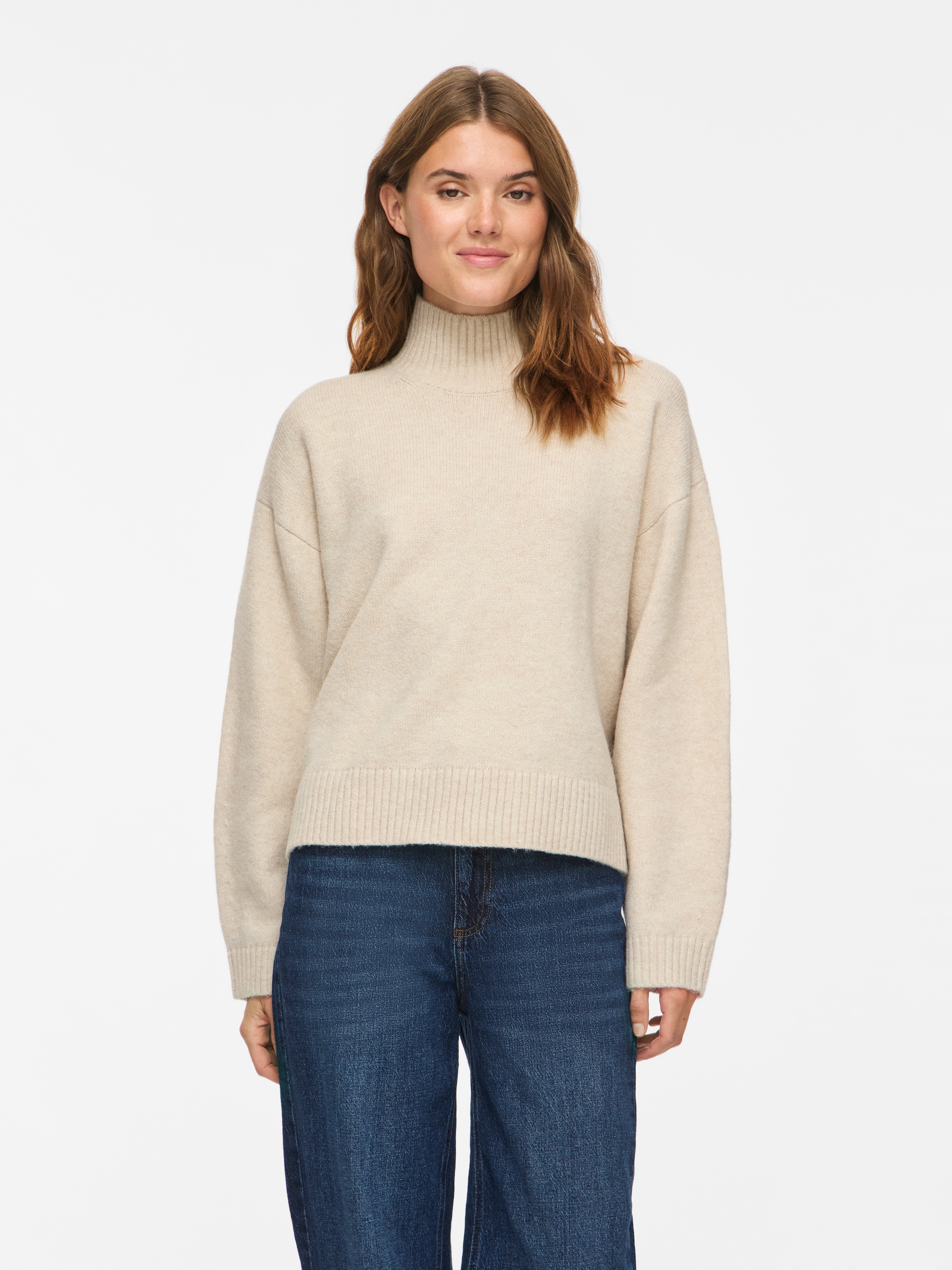 Vila Strickpullover »VISIA L/S HIGH NECK KNIT PULLOVER-NOOS« Materialmix, oversize