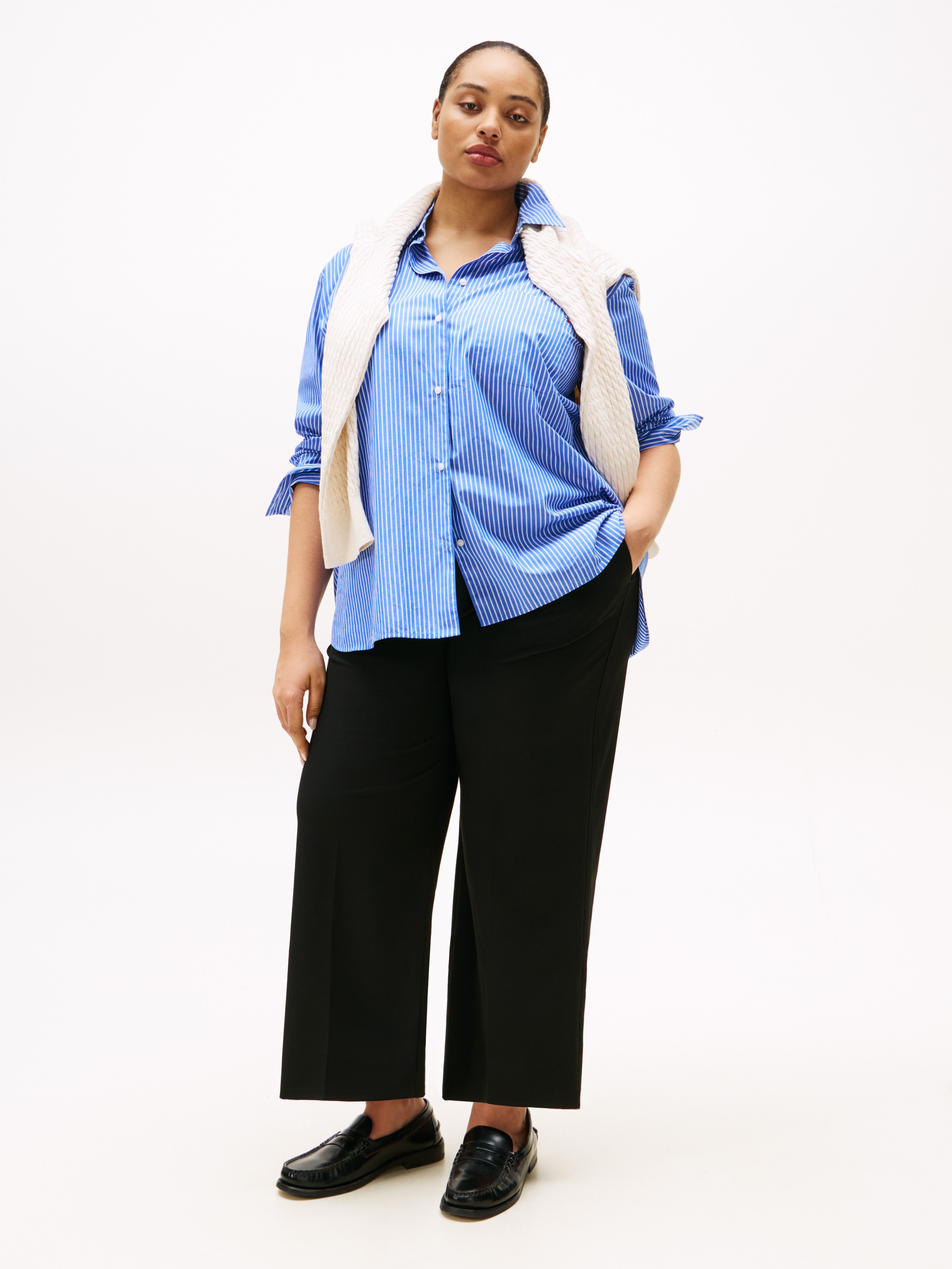 Tommy Hilfiger Curve Culotte »CRV LW BI-STRETCH WIDE CROP PNT«, in Grossen Grössen, cropped, Logostickerei