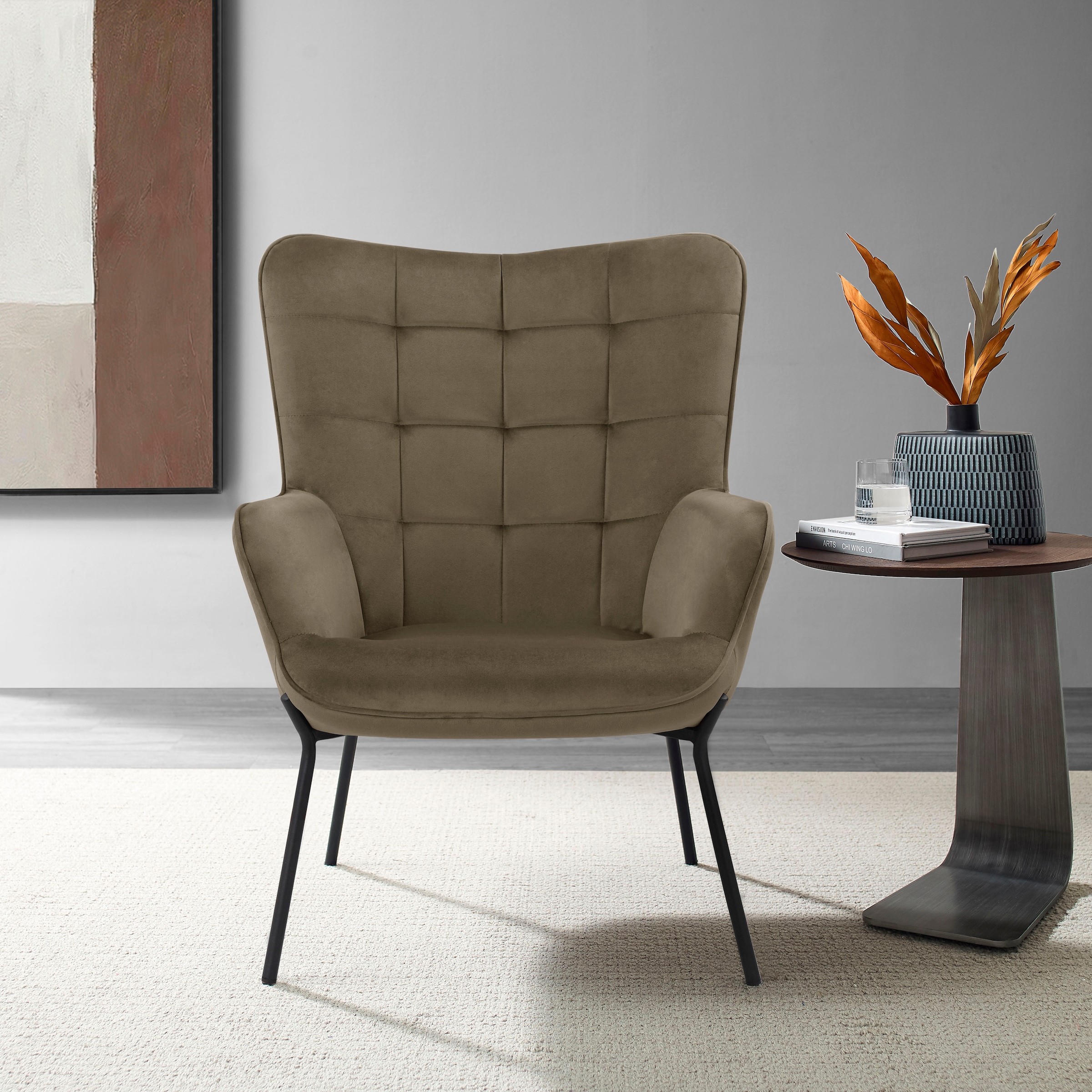 GOODproduct Fauteuil lounge »Luukas, Ohrensessel mit Metallbeinen,« 1 cuis tlg. Stoff recyceltes Polyester, Sitz und Rücken gepolstert, Sitzhöhe 46 cm