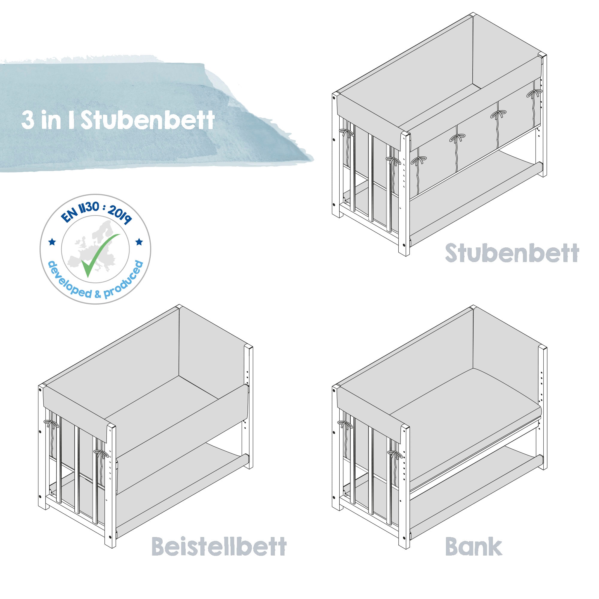 roba® Stubenbett »3in1, Miffy, weiss«, zu Elternbett oder Bank umbaubar, Liegefläche höhenverstellbar