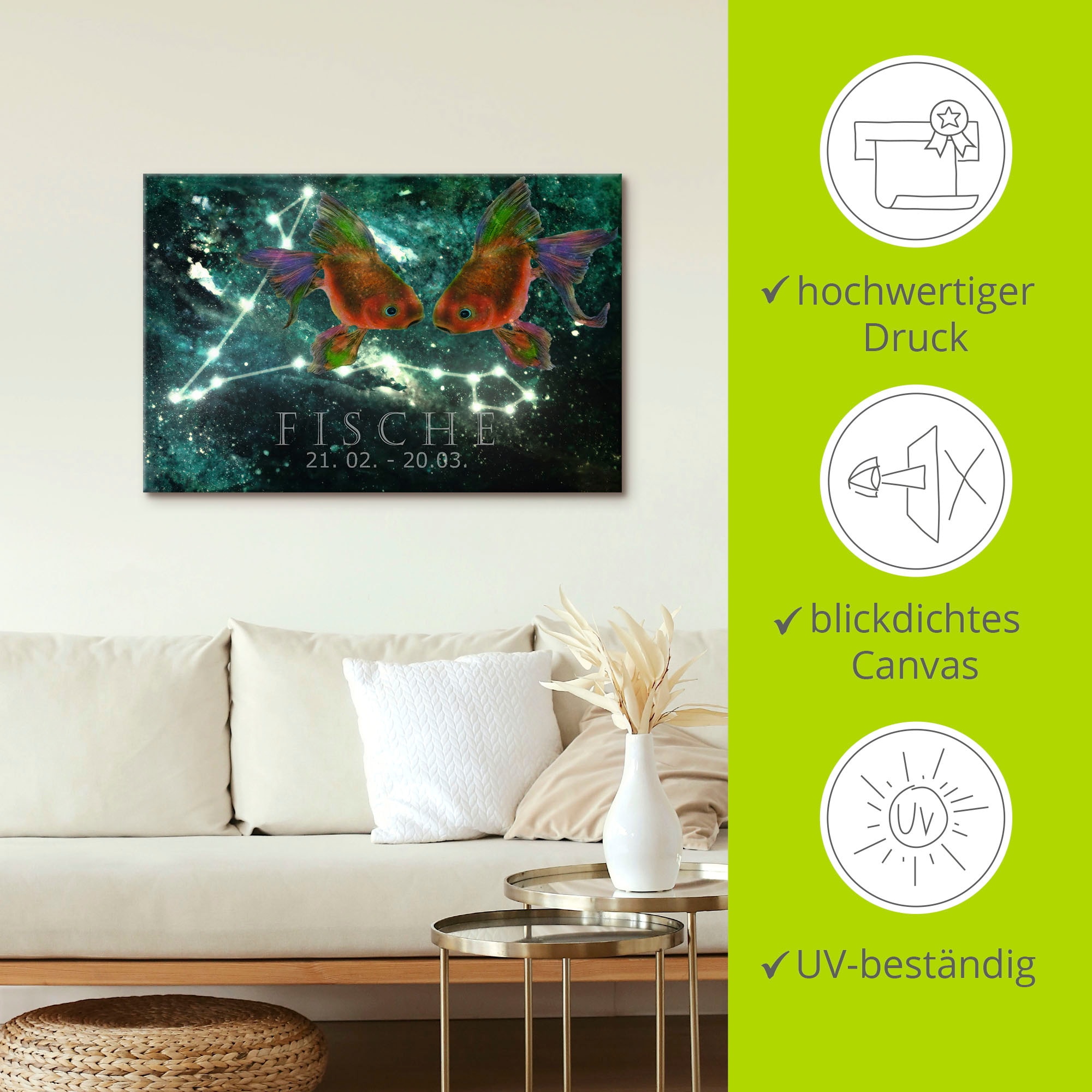 Artland Wandbild »Sternzeichen - Fische«, Bilder von Sternzeichen, (1 St.), als Leinwandbild, Poster in verschied. Grössen