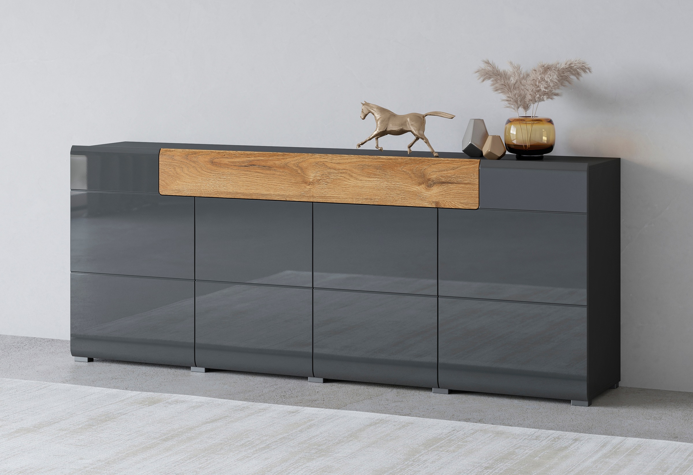 Image of GOODproduct Sideboard "Toledo,Breite 208cm,moderne Kommode mit dekorative Fräsungen,grifflos" Kombikommode mit viel Stauraum, Einlegeböden verstellbar