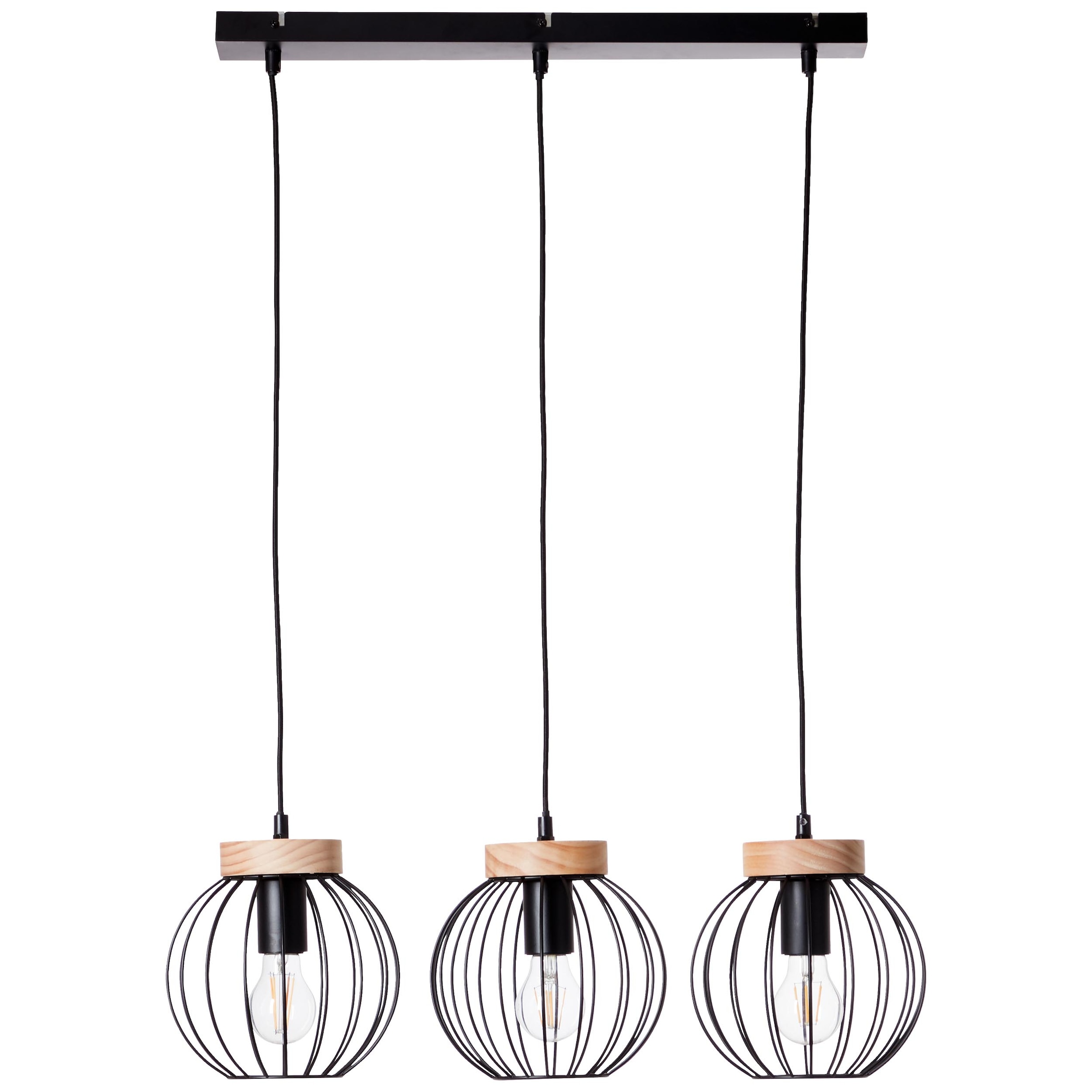 Brilliant Pendelleuchte »Sorana« E27 1 Stk. Hängelampe 3flg schwarz/holzfarbend