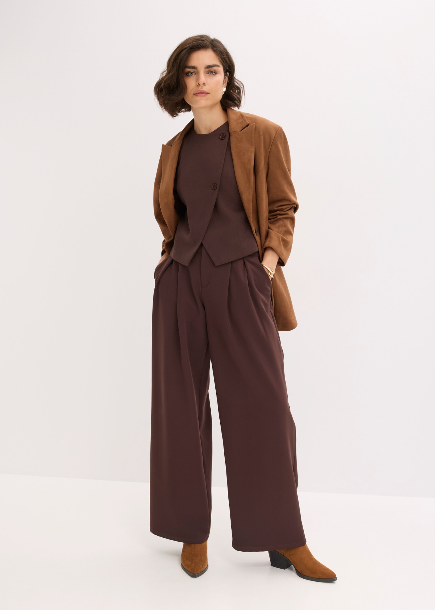 bonprix Pantalon à pinces  Loose Fit, avec plis à la taille, style festif
