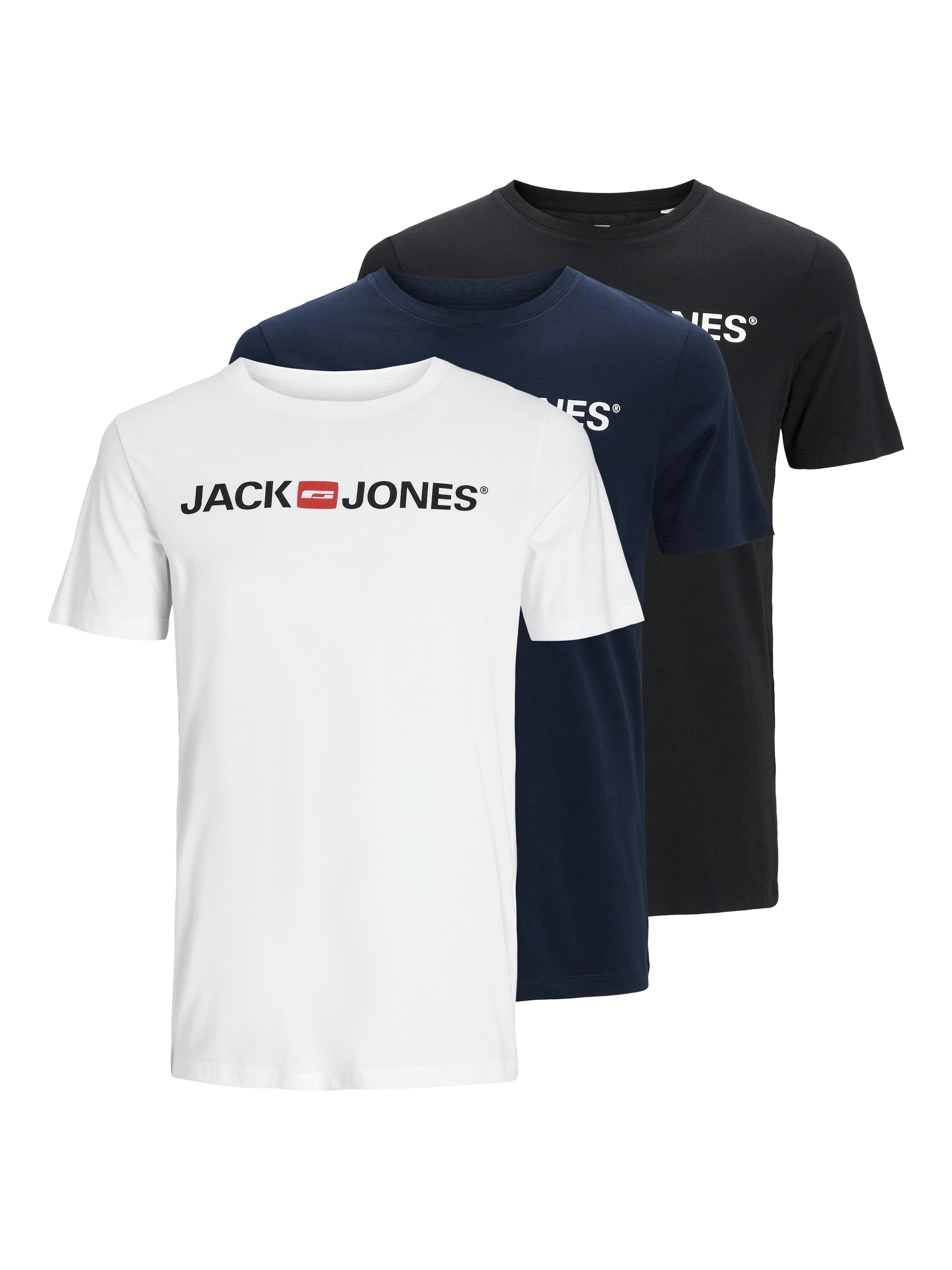 Image of Jack & Jones Rundhalsshirt "JJECORP im 3er Pack mit Print und Rundhalsausschnitt" Packung, 3er-Pack, 3 Stk. unifarben, modisch, regular fit, Baumwolle, Rundhals