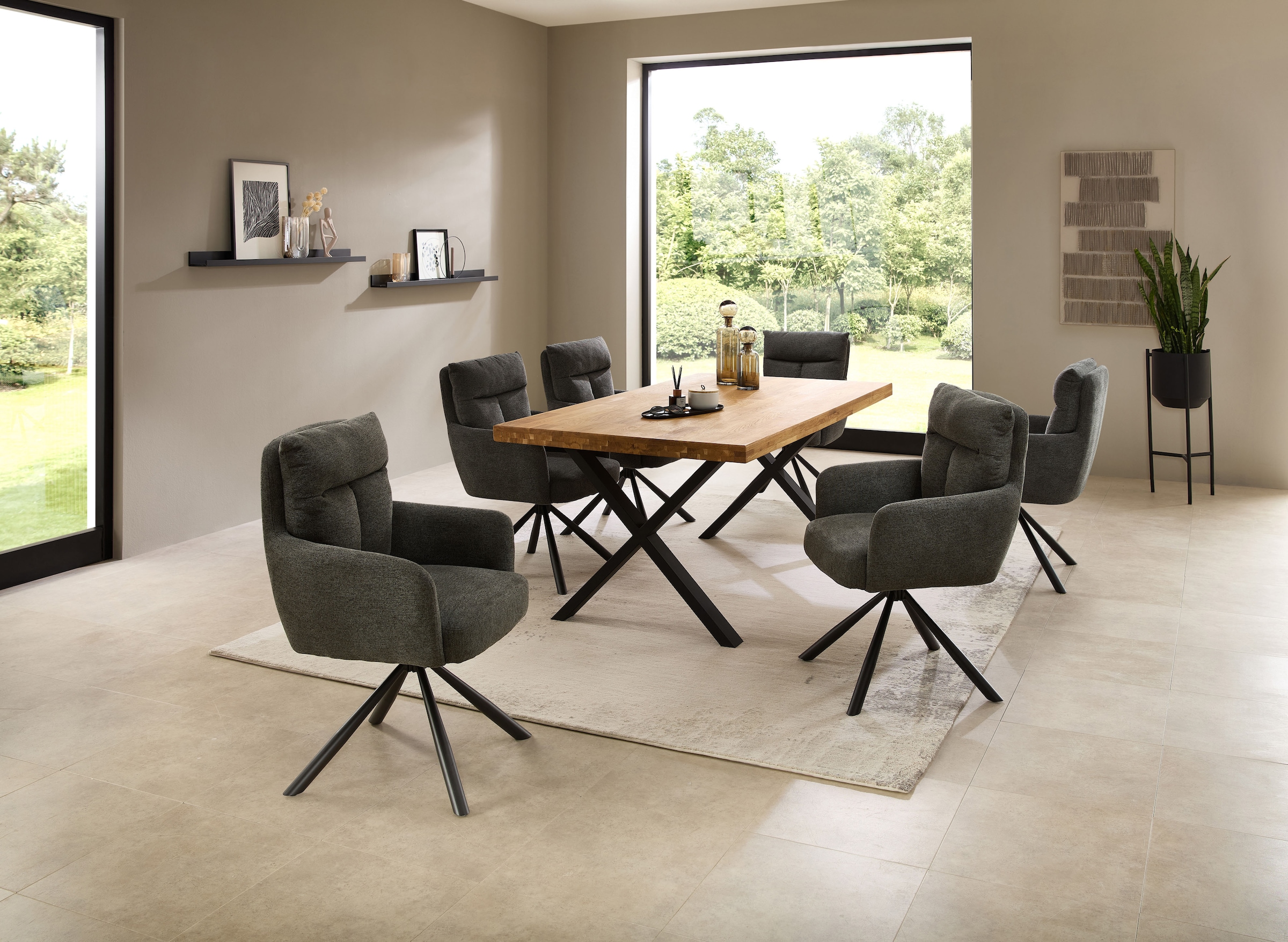 Stolkom Table de salle à manger »Chris Esszimmertisch Eiche Massivholz, BxHxT 110x47x70 cm« Gerade Kante, Industrial Style Eiche Massivholz