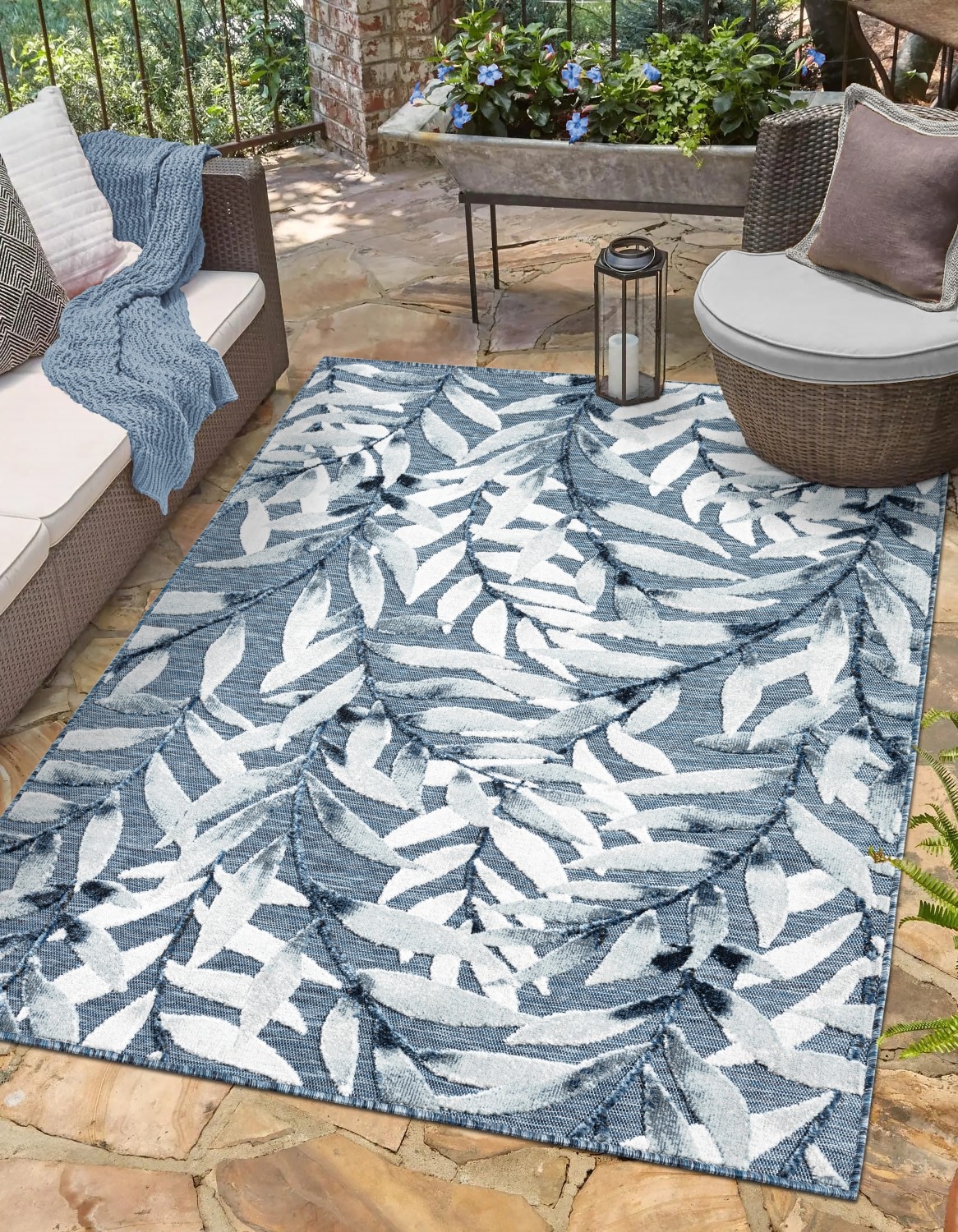 Image of Myflair Möbel & Accessoires Teppich "Olivia, LAGERRÄUMUNG" rechteckig 8 mm Höhe Blätter Motiv, Hoch-Tief Effekt, Outdoor geeignet, Balkon, Terrasse