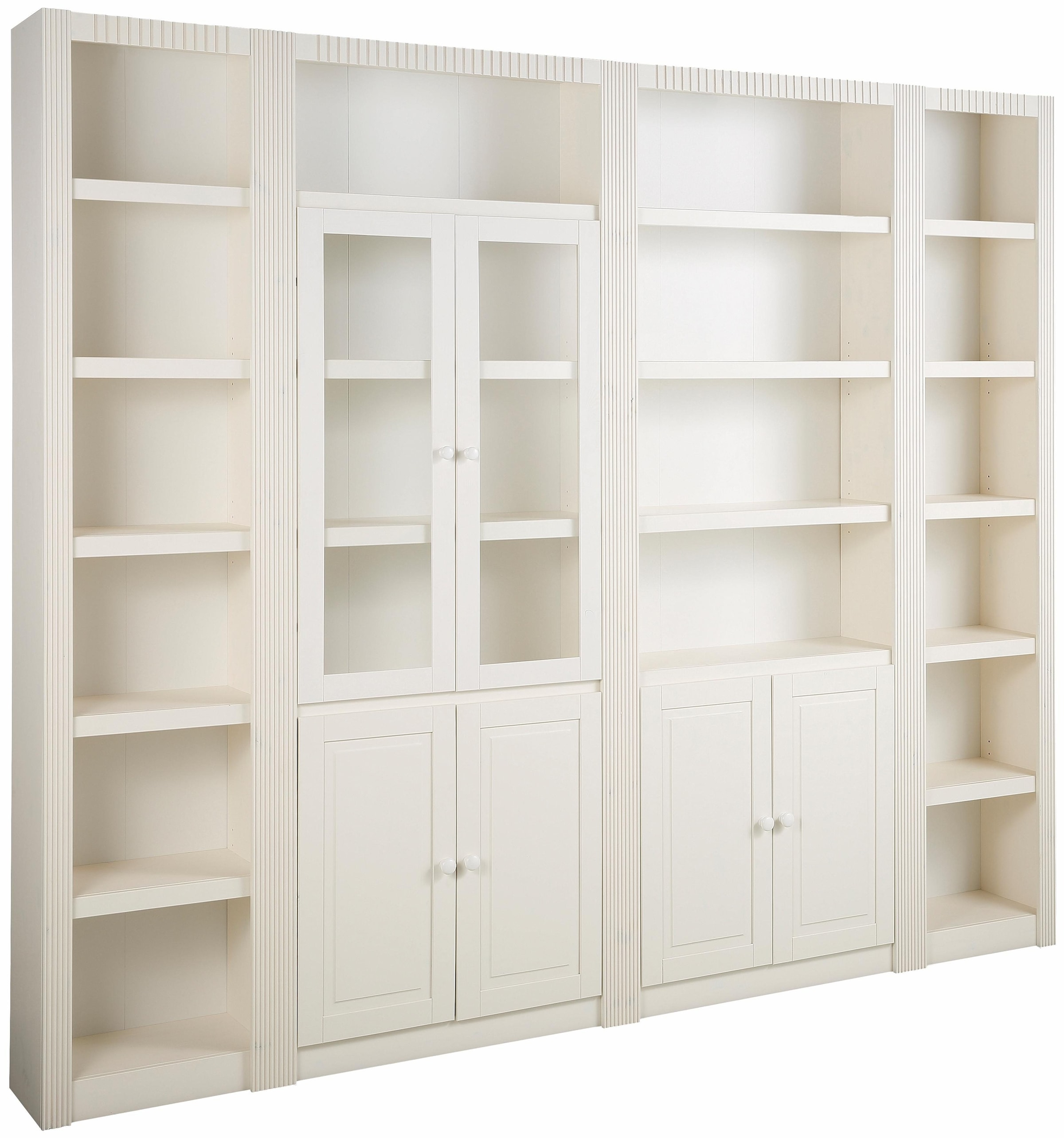 Image of GOODproduct Bücherwand "Bergen Bücherregal mit 1 Vitrine, offene und geschlossene Fächer" massives Kiefernholz, natürlichen Maserung, Knopfgriffe, Breite 255 cm