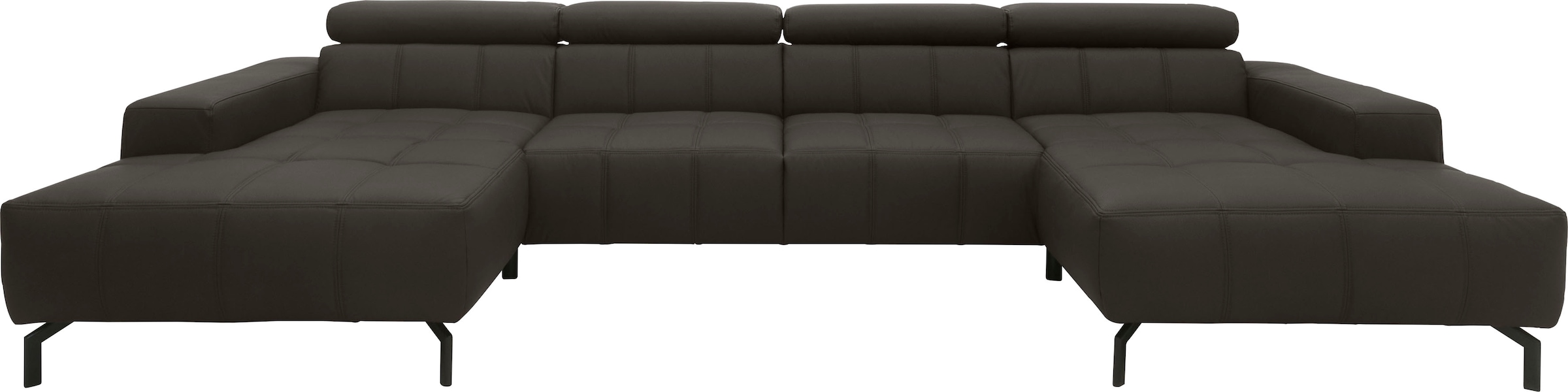 DOMO collection Wohnlandschaft »Cunelli tolle Sitznähte als Designelement, fester Sitzkomfort, U-Form« whlw. verstellbare Kopfteile, passend für gängige Saugroboter