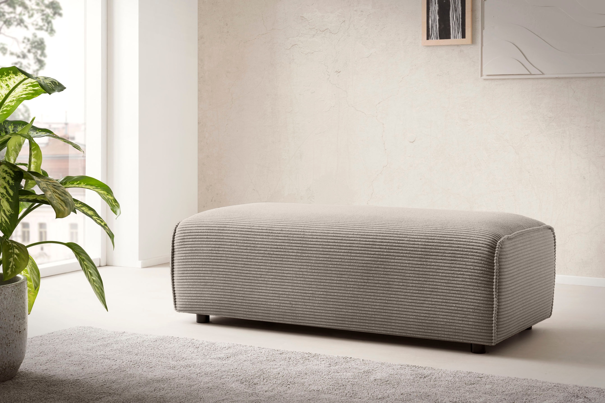LeGer Home by Lena Gercke Hocker »PIARA, Cord, Polsterhocker mit Kedernaht« zur Serie PIARA, rechteckig, schwarze Füsse, bequemer Sitzkomfort