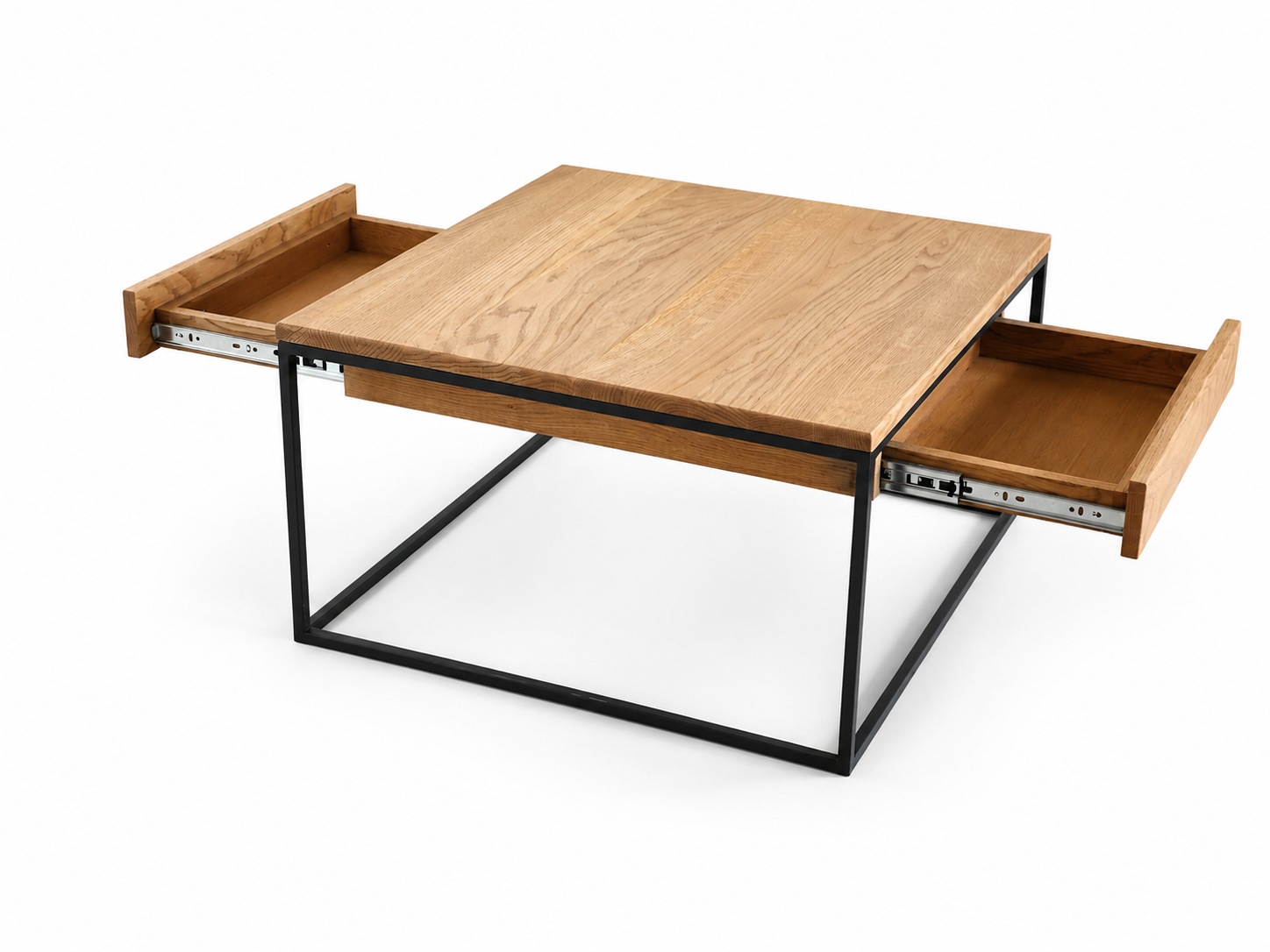 GOODproduct Couchtisch »Como, Wohnzimmertisch, Sofatisch, Beistelltisch, Kaffeetisch« Wildeiche massiv geölt, Natur/Smoke, Metallgestell, 2 Ablagen