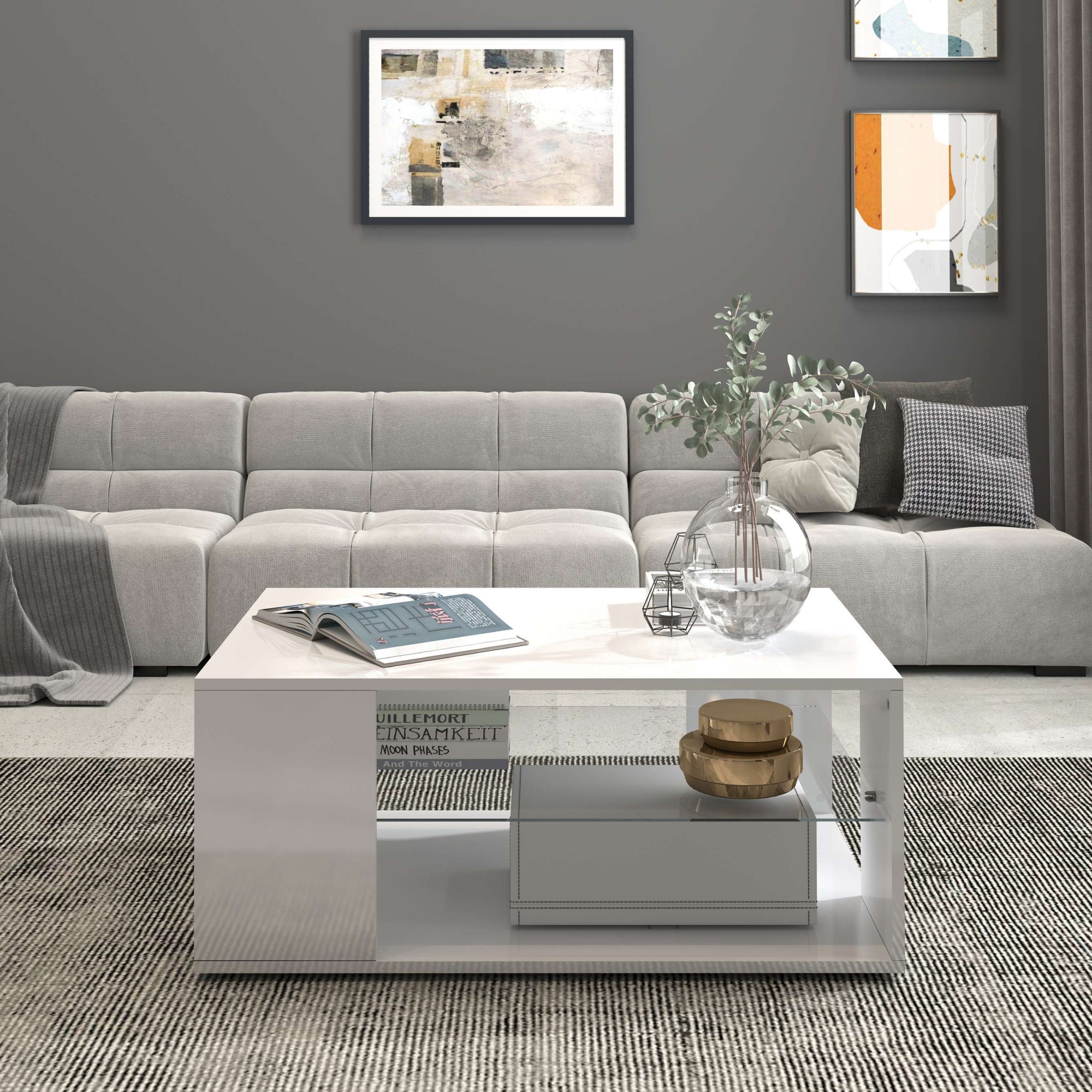 INOSIGN Couchtisch »Egypt Couchtisch,Sofatisch«, (1 St.), Aus glänzend weiss lack. Holz, mit Glasablage,rechteckig,Breite 90 cm