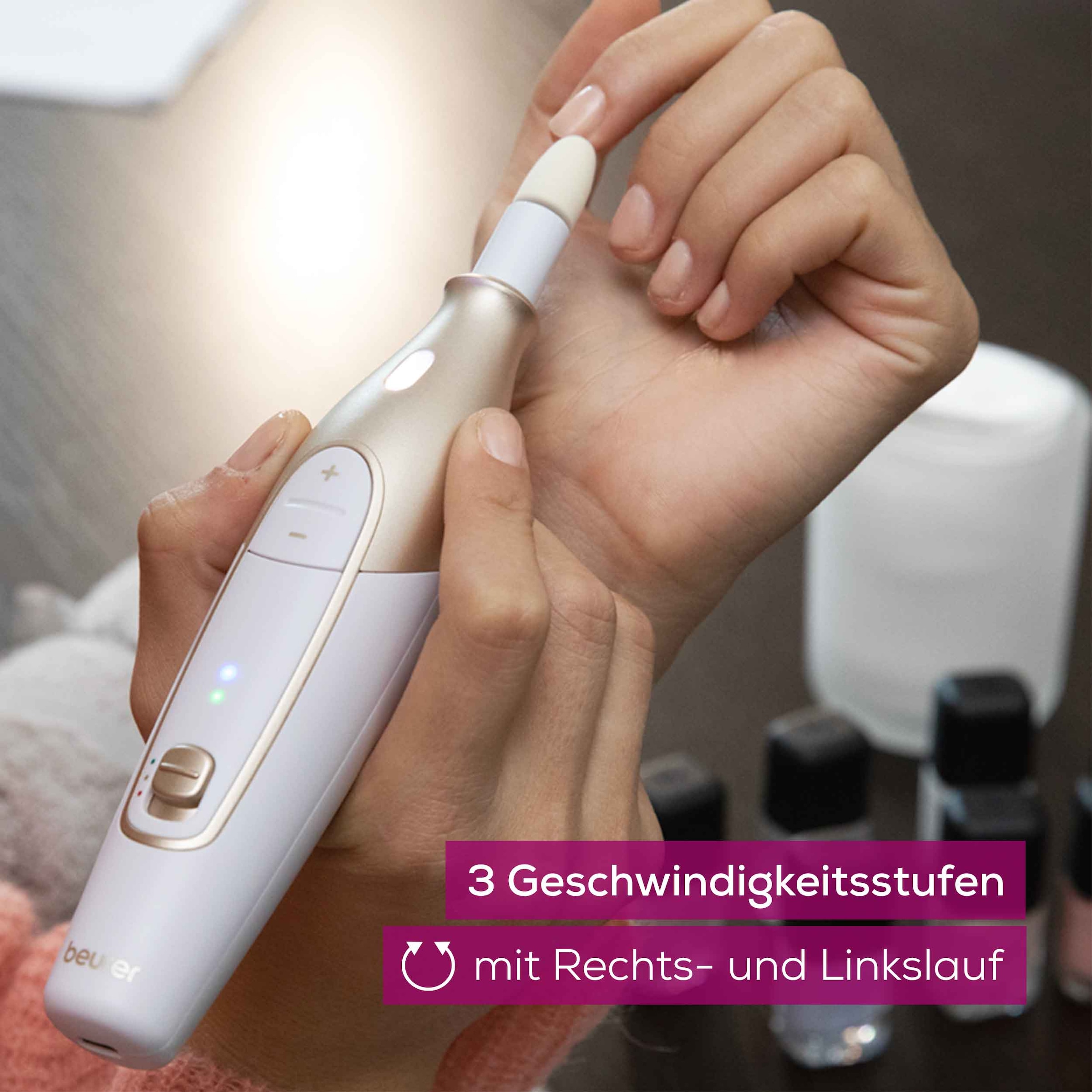 BEURER Kit manucure-pédicure »MP 64 elektrische Nagelfeile mit Akku für kabellose  Maniküre« Mit 10 Aufsätzen für professionelle Maniküre und Pediküre zuhause