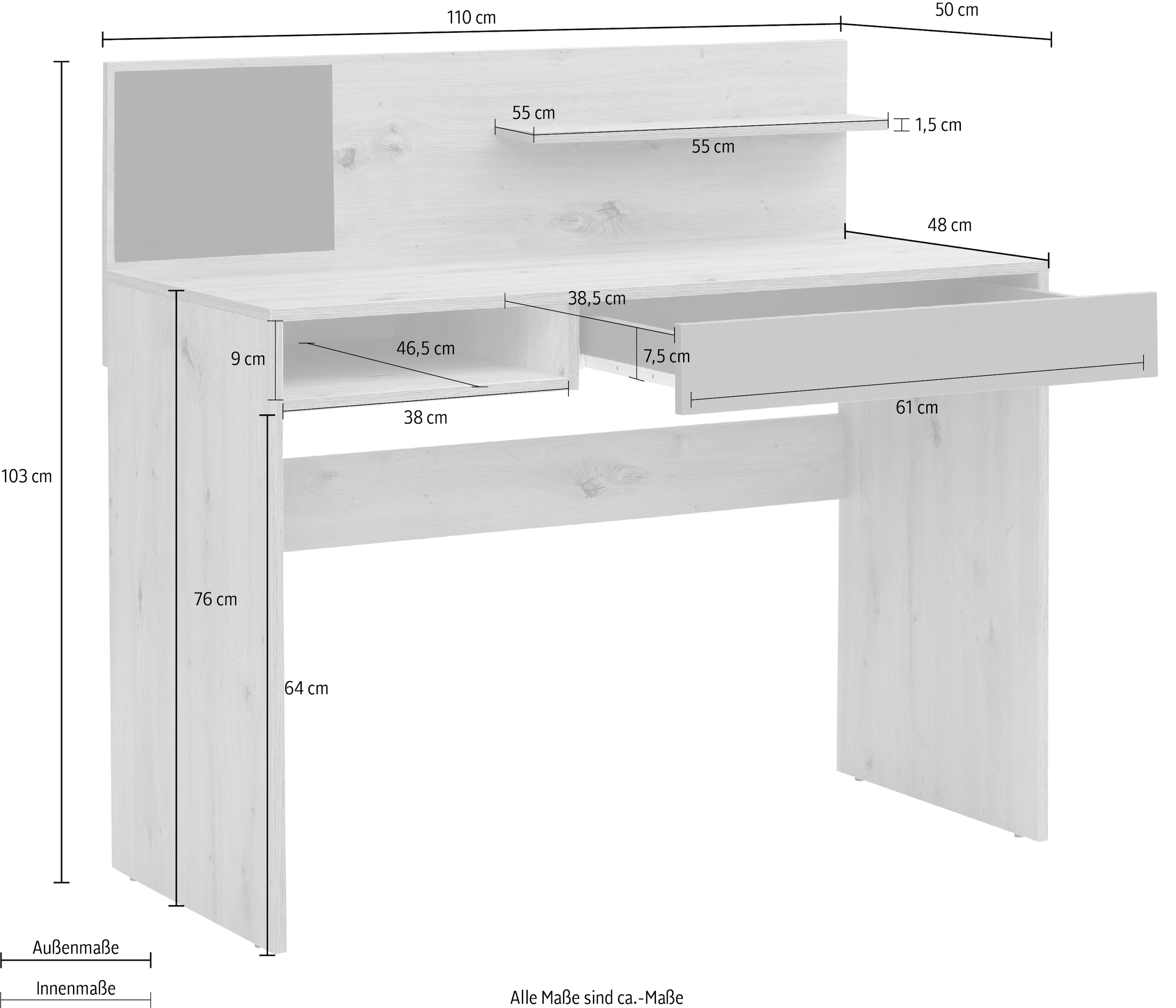 INOSIGN Schreibtisch »Magnet«, Magnettafel, grosse Arbeitsfläche, Schubkasten und Ablageboden