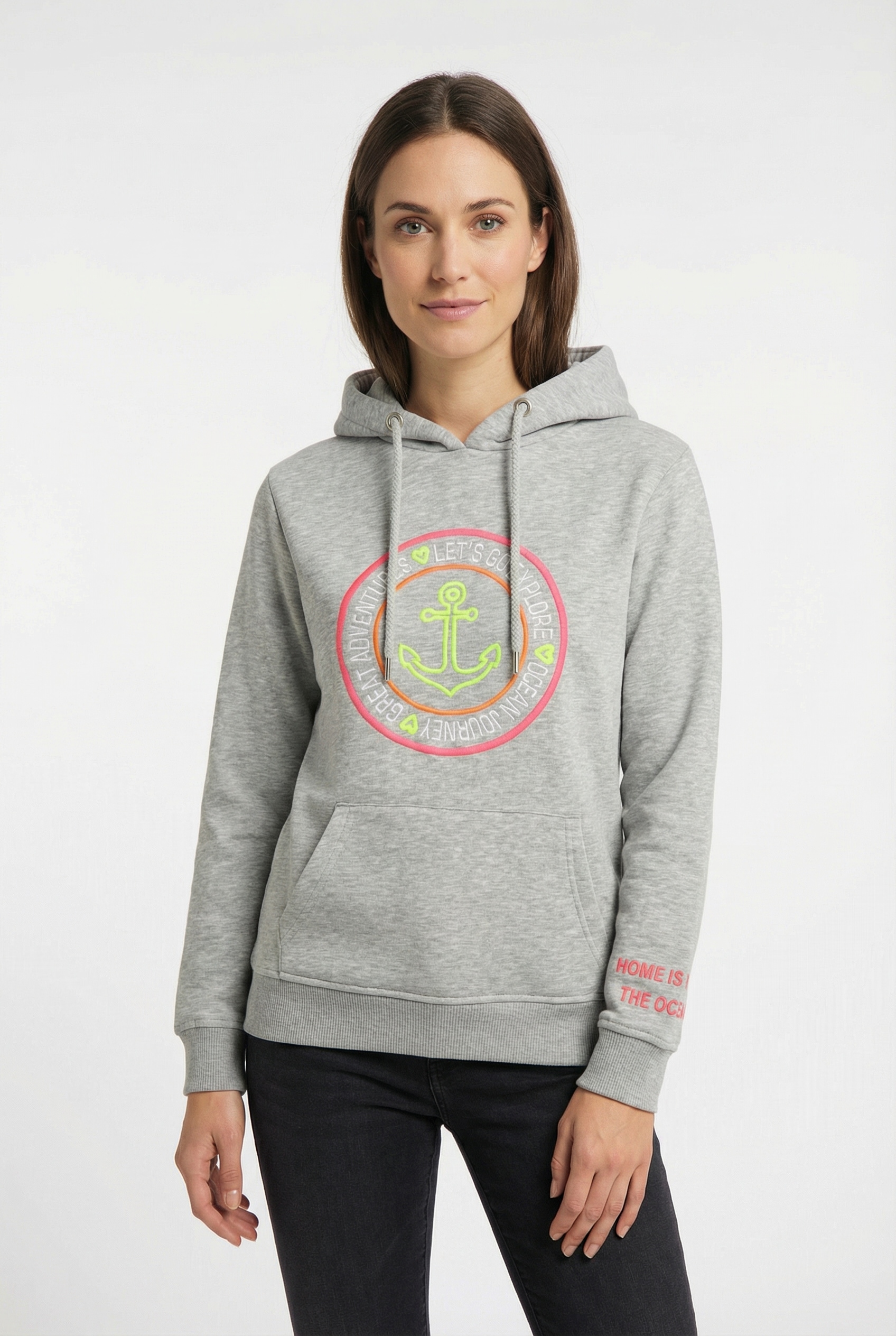 Image of Zwillingsherz Kapuzensweatshirt, mit Ankeraufstick und neonfarbenen Details