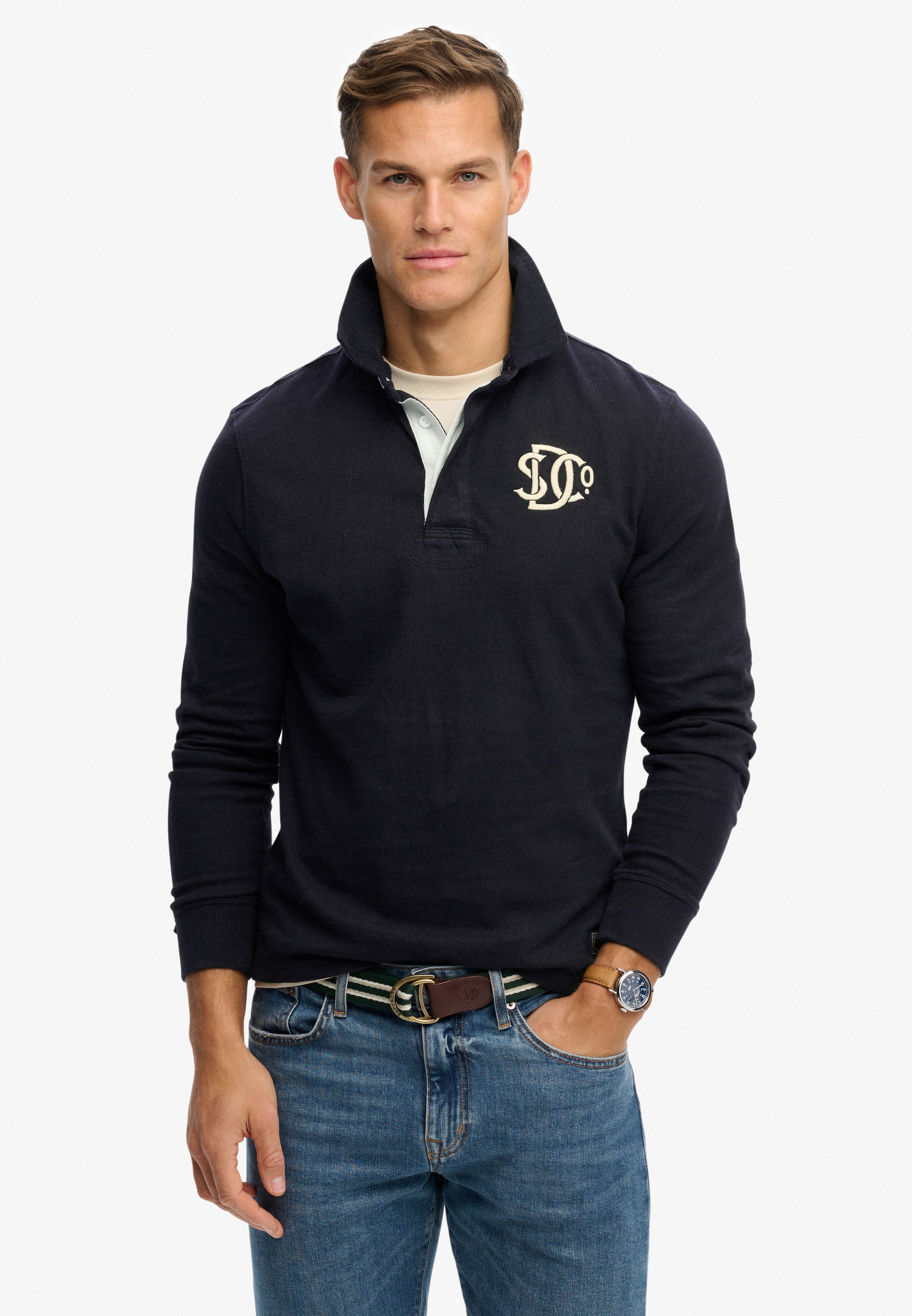 Image of Superdry Langarmshirt "VINTAGE ATHLETIC RUGBY" Baumwolle, relaxed fit