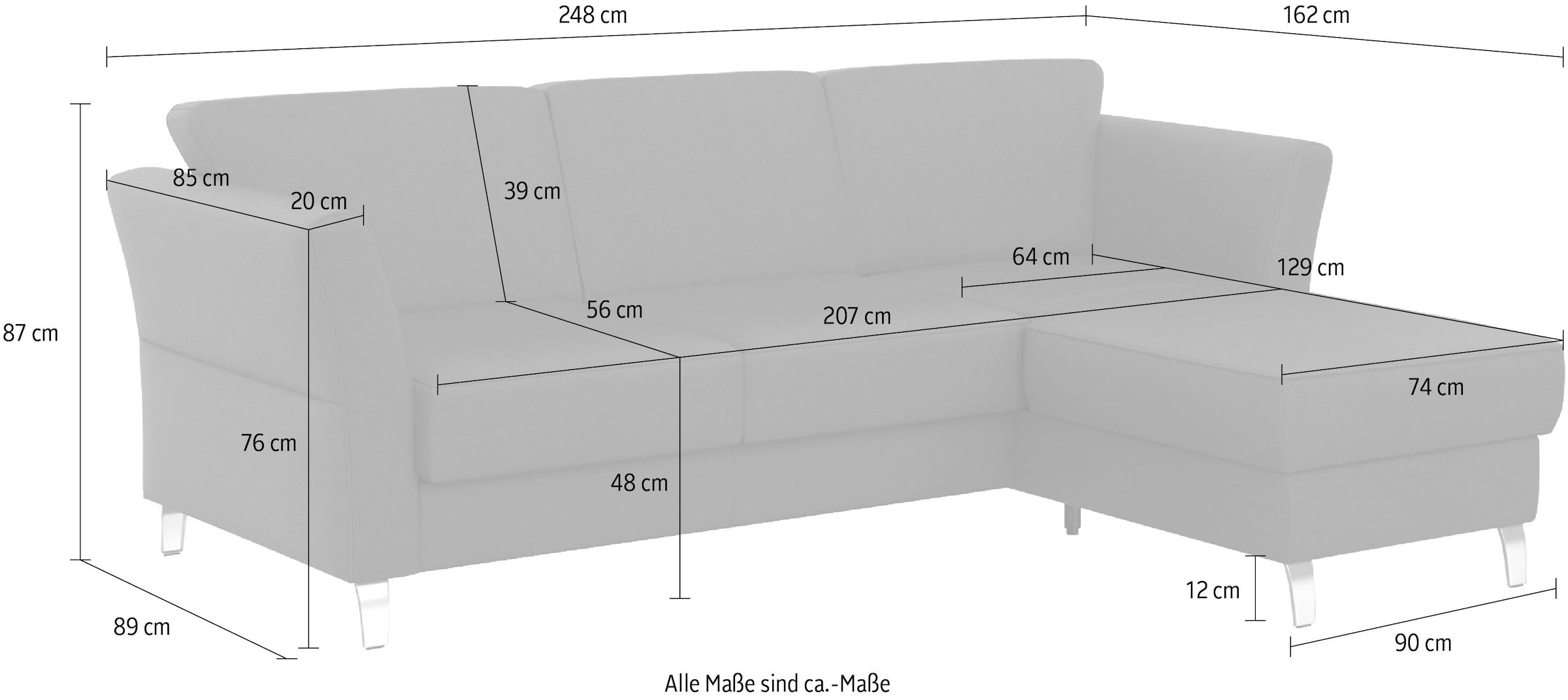 sit&more Ecksofa »Visby L-Form«, wahlweise mit Bettfunktion und Bettkasten, frei im Raum stellbar