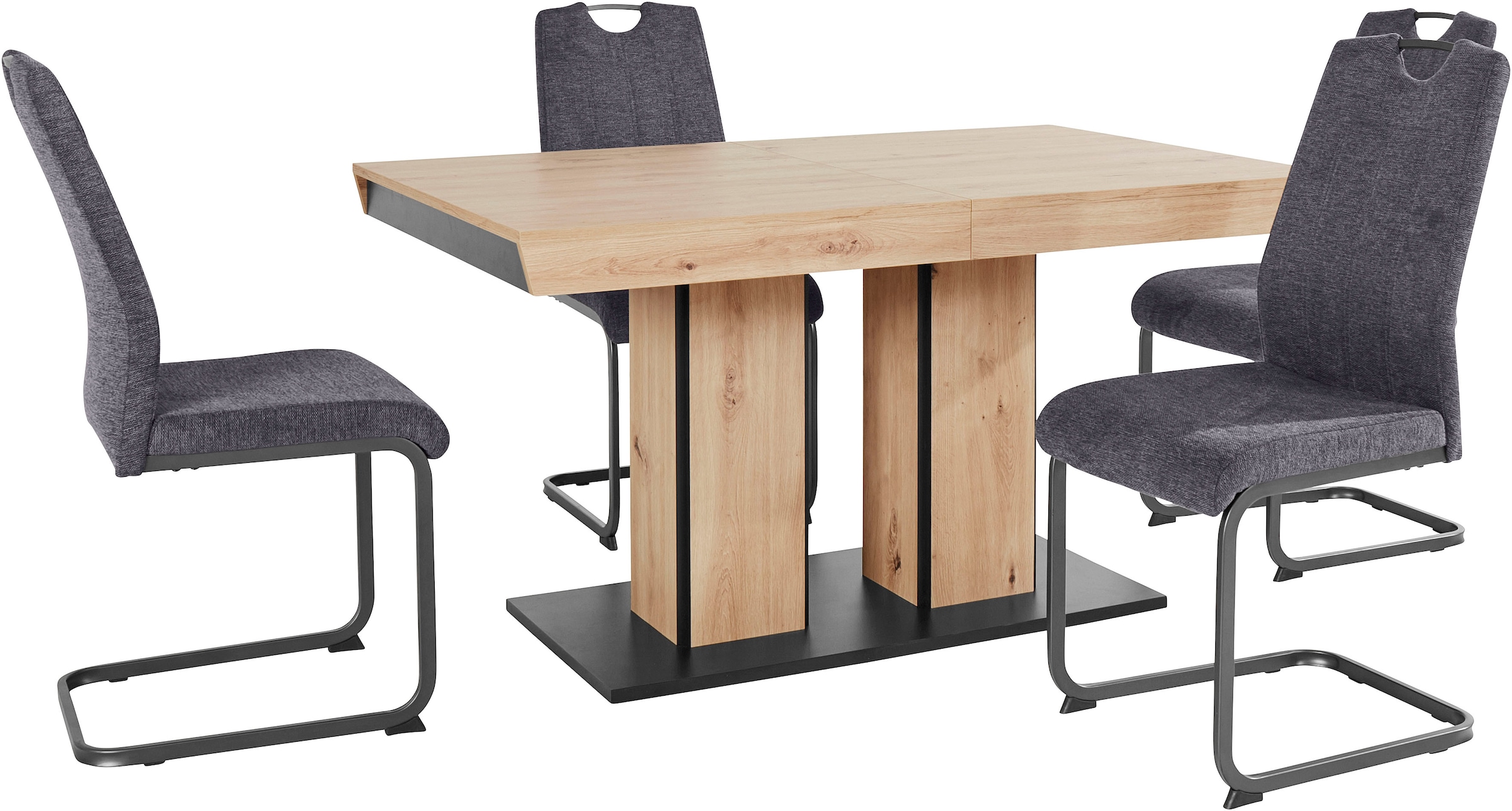 HELA Essgruppe »Agnes Esstisch ausziehbar, Tisch ausziehbar 140 -220 cm,«, (Set, 5 tlg.), Belastbarkeit 140 KG, bequem gepolstert mit Griff