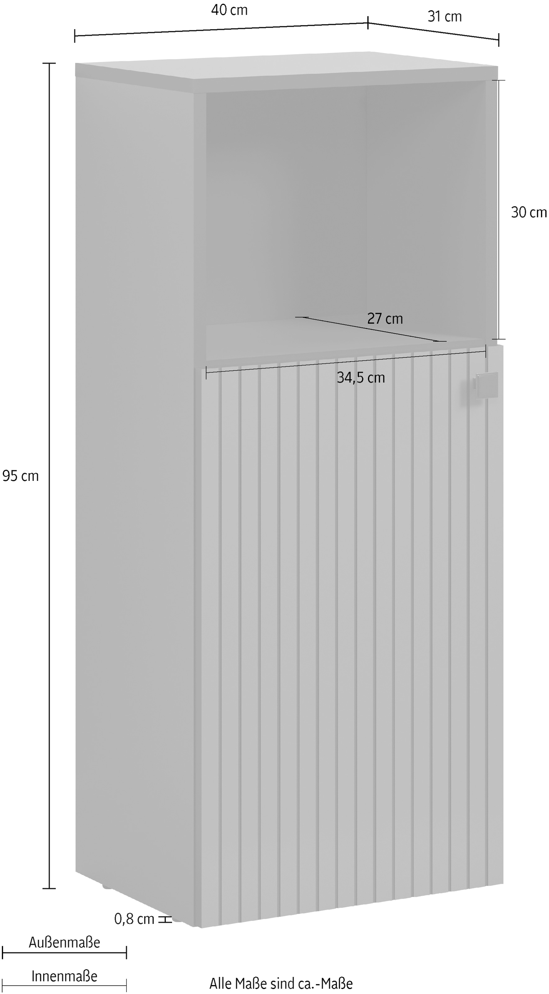 welltime Unterschrank »Amrum«, (1 St.), Badschrank mit offenem Fach und Rillenoptik - Masse (B/T/H) 40/31/95 cm