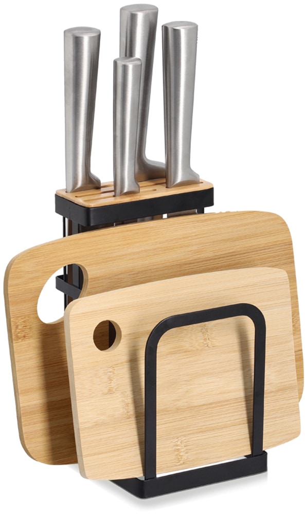 Zeller Present Messerblock »mit Brettchenständer, Metall/Bambus,schwarz« mit Brettchenständer, stylisch und organisch