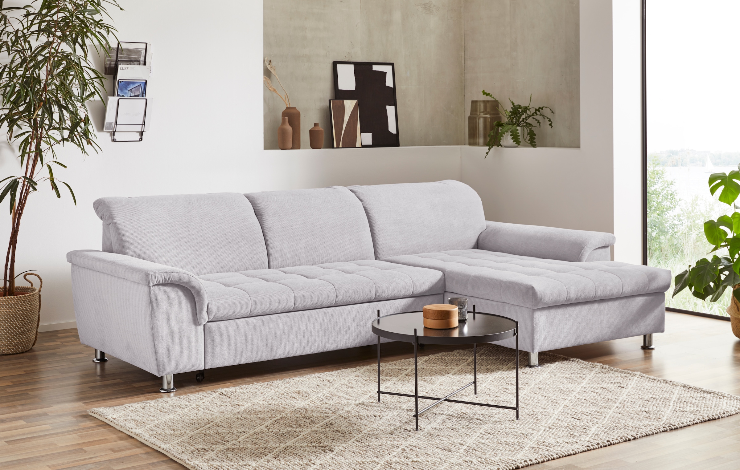 Image of DOMO collection Ecksofa "FRANZI zeitlos und elegant, moderne Sitzheftung, L-Form" wahlweise mit Kopfteilverstellung (dann Tiefe: 170 cm)