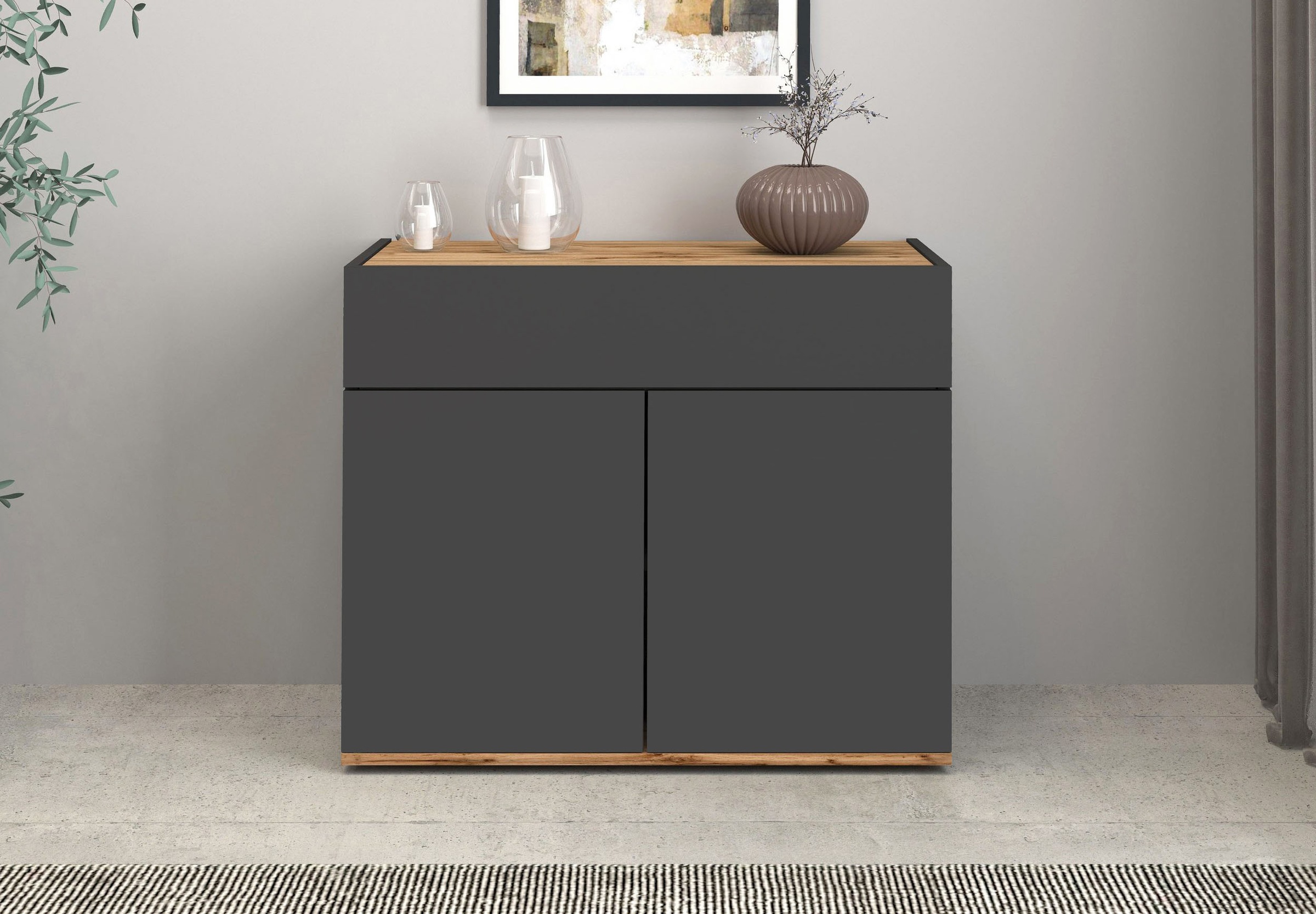 Image of GOODproduct Sideboard "Garda, Kommode, Schrank, 2 Türen, 1 Schublade, Made in Italy" 2 Türen, 1 Schublade, grifflos, Breite 80,9 cm, anthrazit/eiche matt
