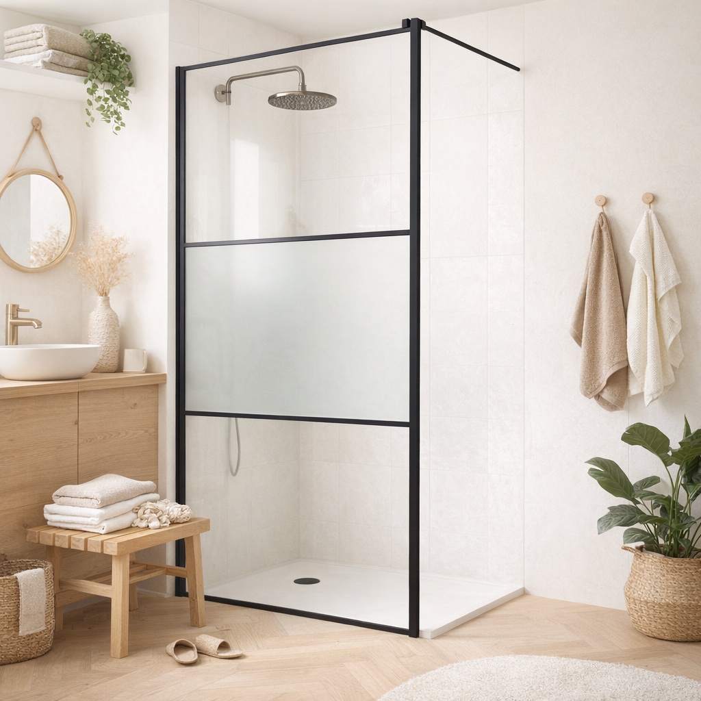 welltime Walk-in-Dusche »Walk-In Foggy Black« Milchglaseinsatz für perfekten Sichtschutz