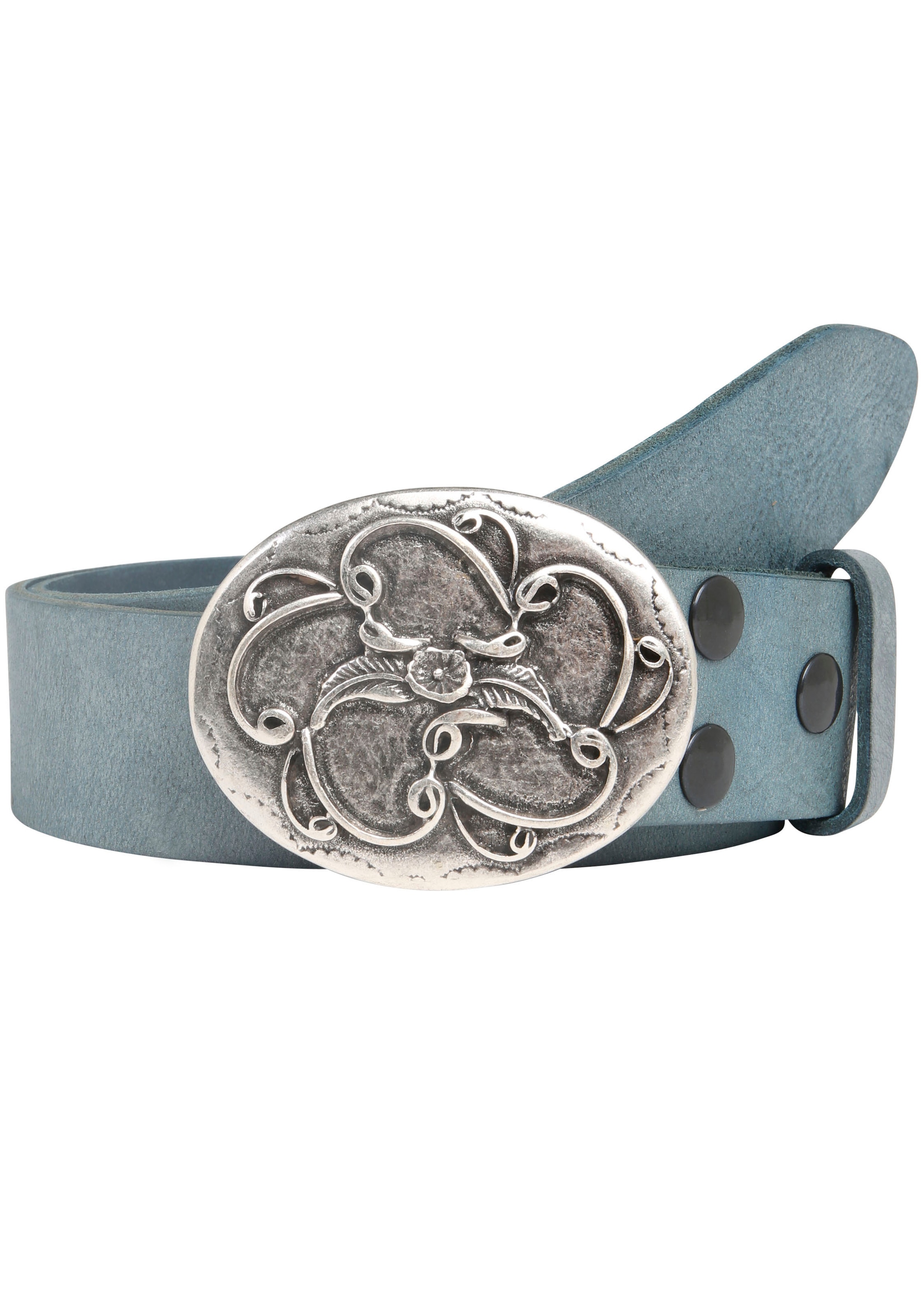 Image of Rettungsring Gürtel Ledergürtel mit austauschbarer Schliesse "Blume Schnörkel"