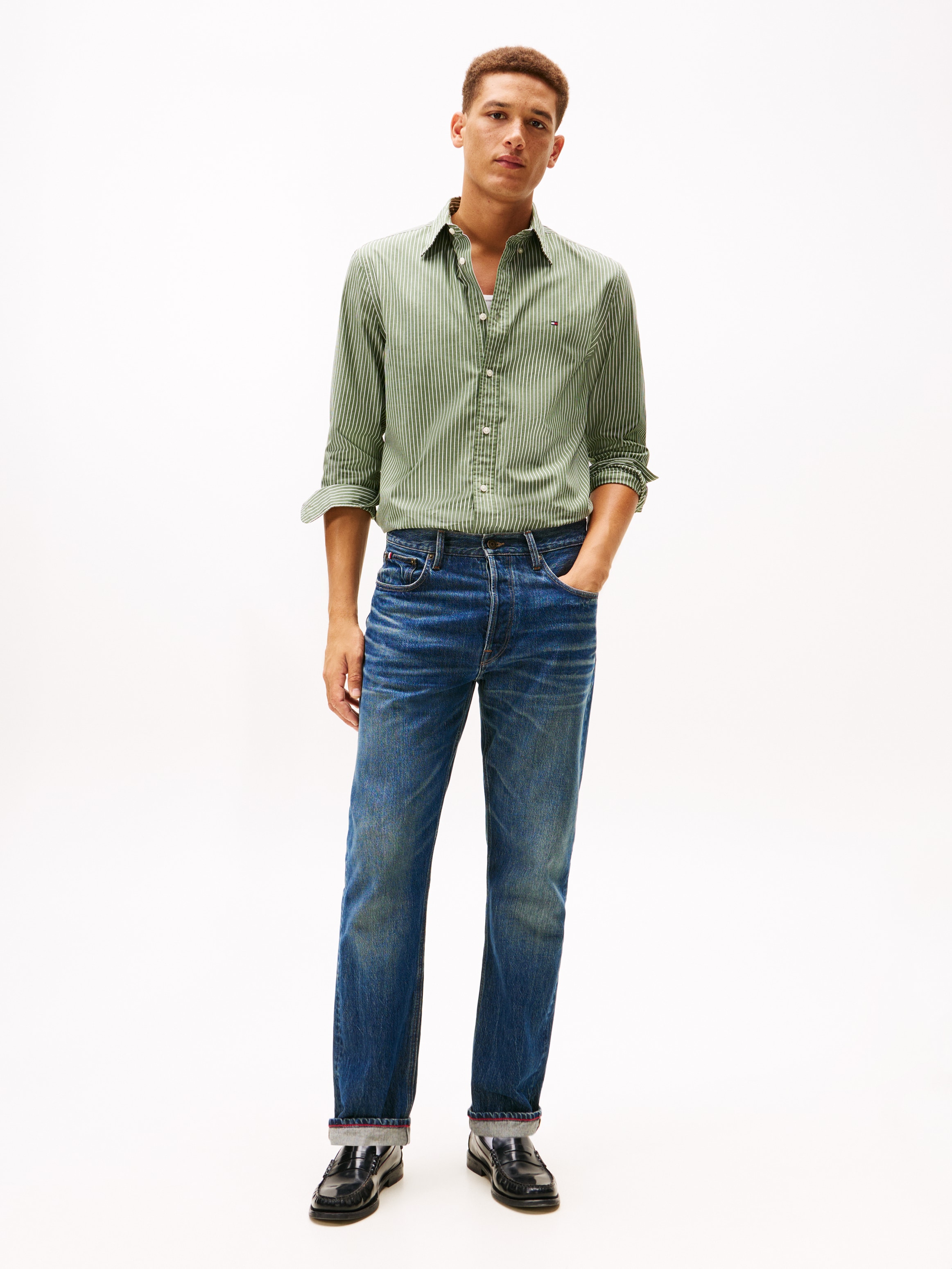 Tommy Hilfiger Langarmhemd »CORE HAIRLINE POPLIN« regular fit, Button-down-Kragen, fein gestreift