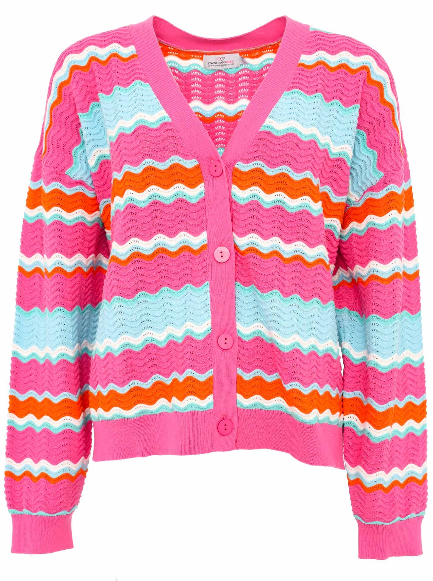 Zwillingsherz Strickjacke »"Streifen Wellen"« Wellen-Muster, Langarm, V-Ausschnitt, Baumwolle, Knöpfe