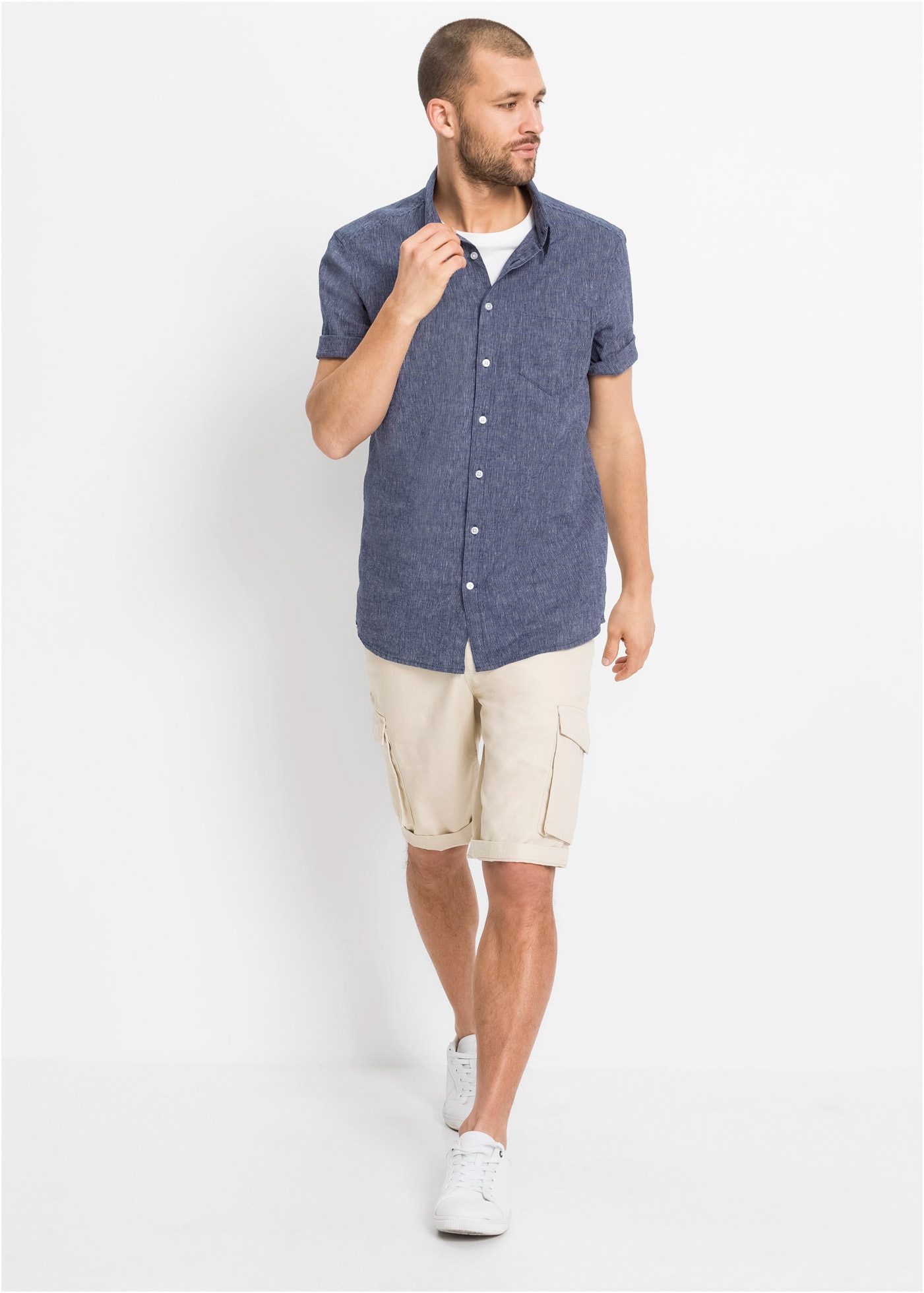 bonprix Chemise à manches courtes Regular Fit, aus Leinen-Baumwoll-Mix, mit Kentkragen