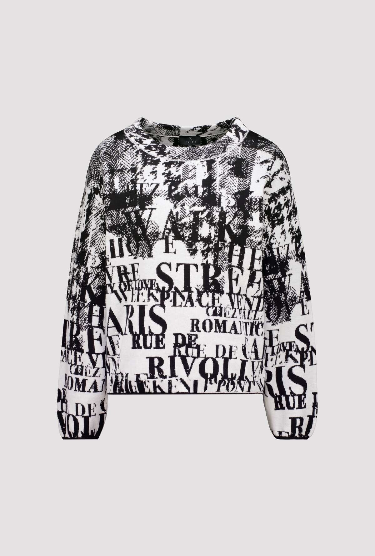 Monari Pull à col rond »Pullover Buchstabenjacquard« Coupe régulière avec col rond