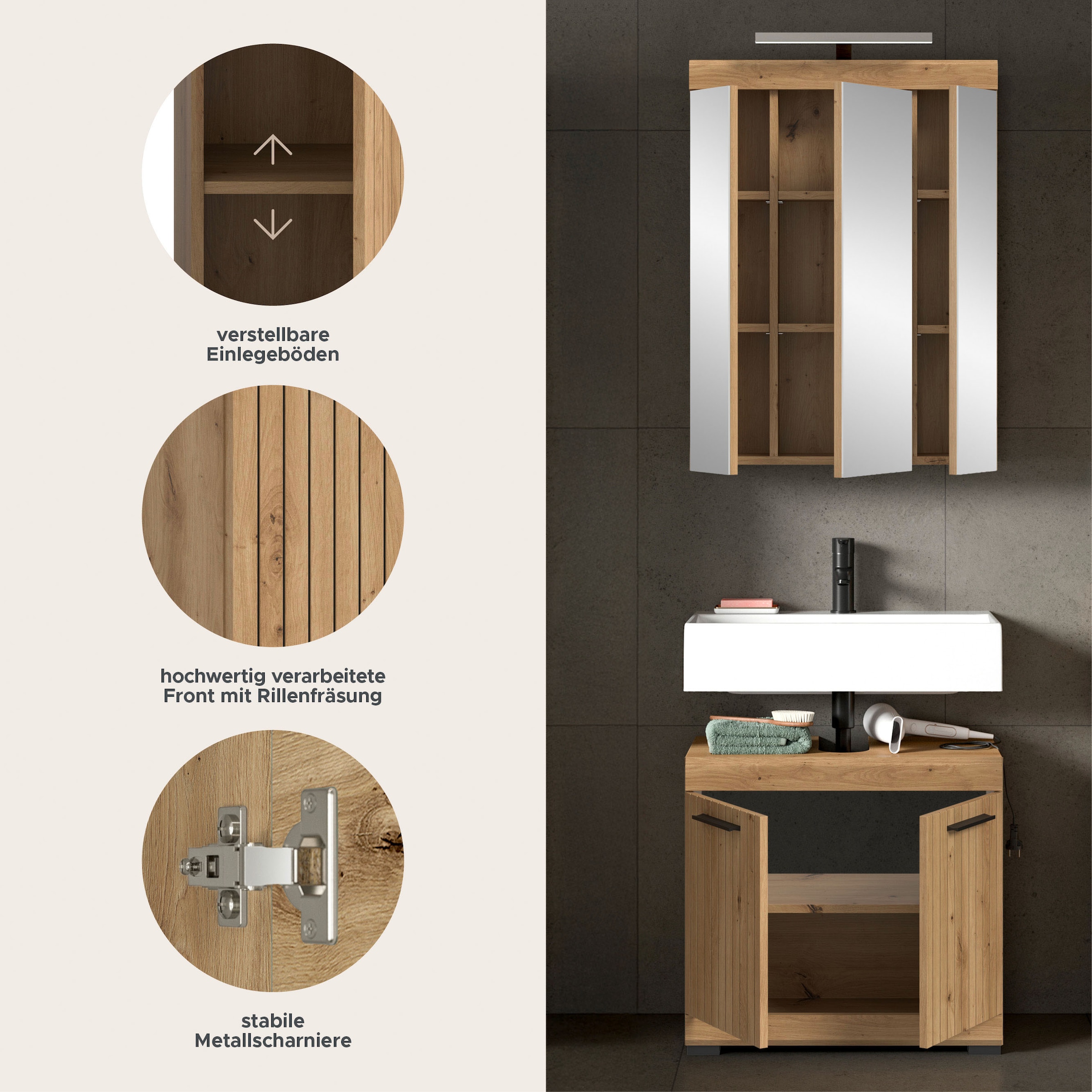 welltime Badmöbel-Set »SIENA, 2 teilig, inklusive LED Beleuchtung, bestehend aus:« Set, TOPSELLER!, 2 Stk. tlg.