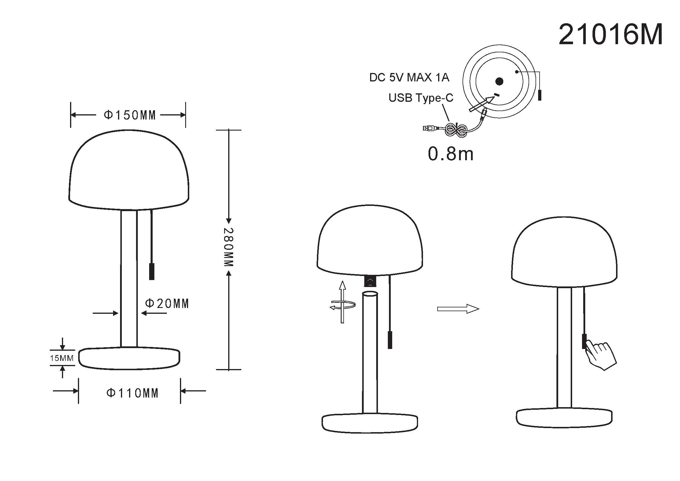 GLOBO LIGHTING LED Tischleuchte »NORMAN« LED-Modul 1 Stk. warmweiss - kaltweiss Akkutischleuchte auch für draussen, Zugschalter Kordel, Akkulampe