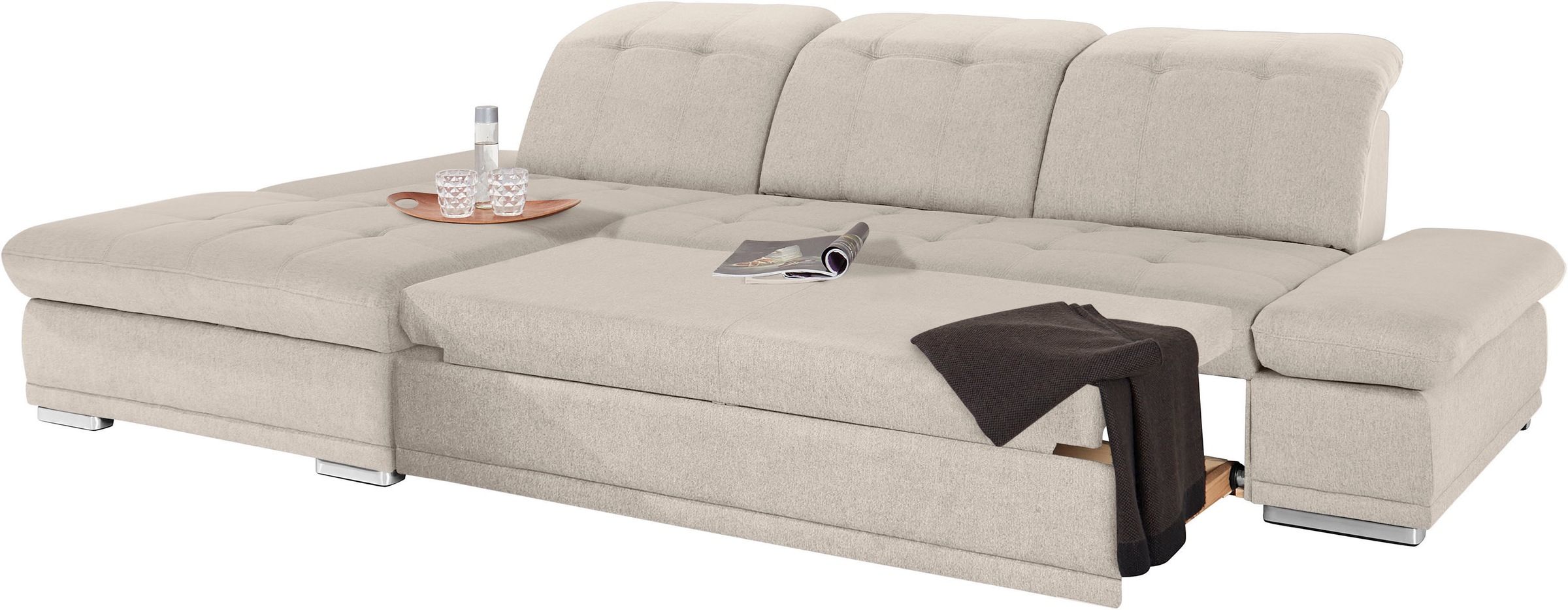 COTTA Ecksofa »Holiday L-Form mit Sitztiefen-, Armteil- und Kopfteilverstellung«, wahlweise mit Bettfunktion & Bettkasten