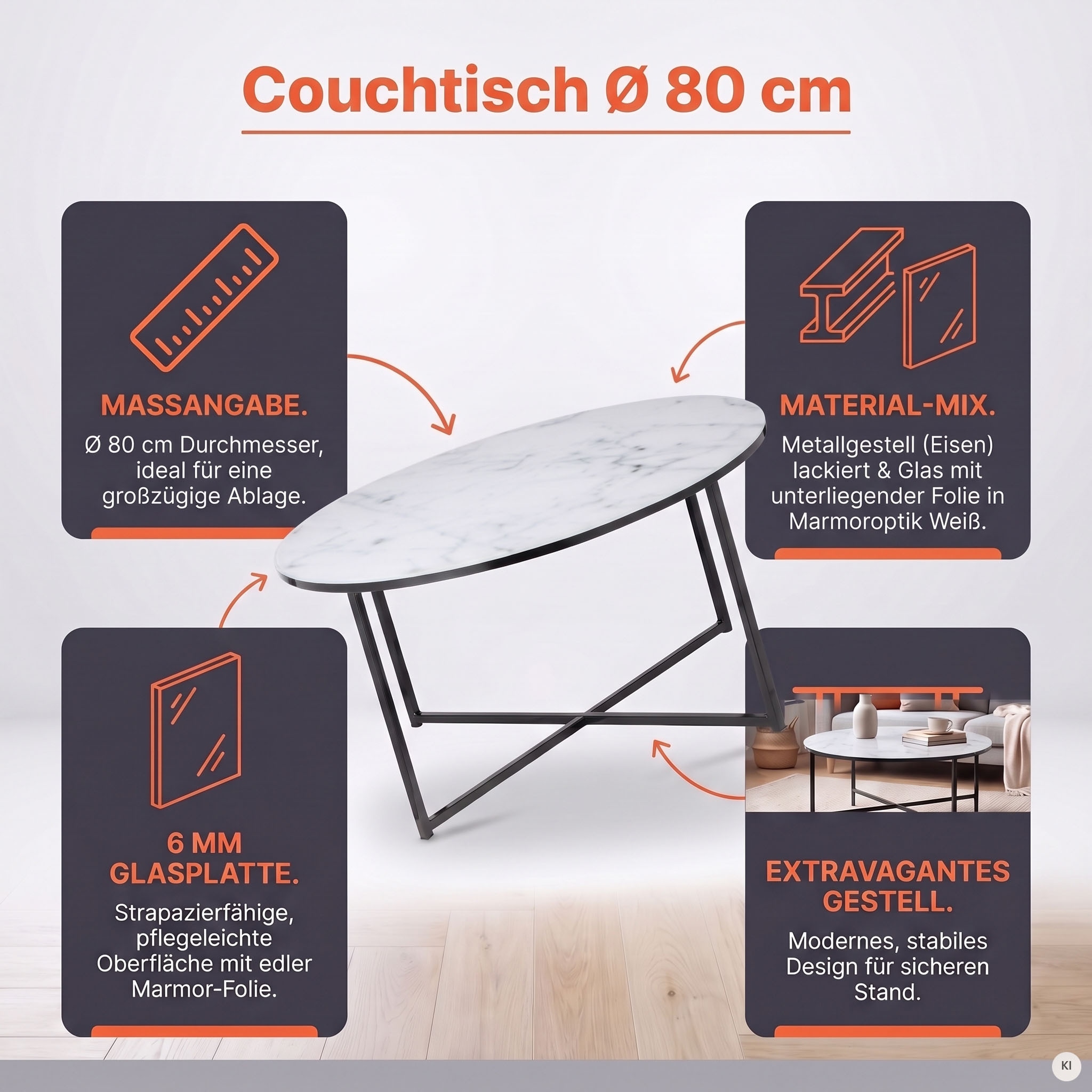 SalesFever Table basse »Caorle Coffeetable im eleganten Stil« design élégant avec plateau de table aspect marbre