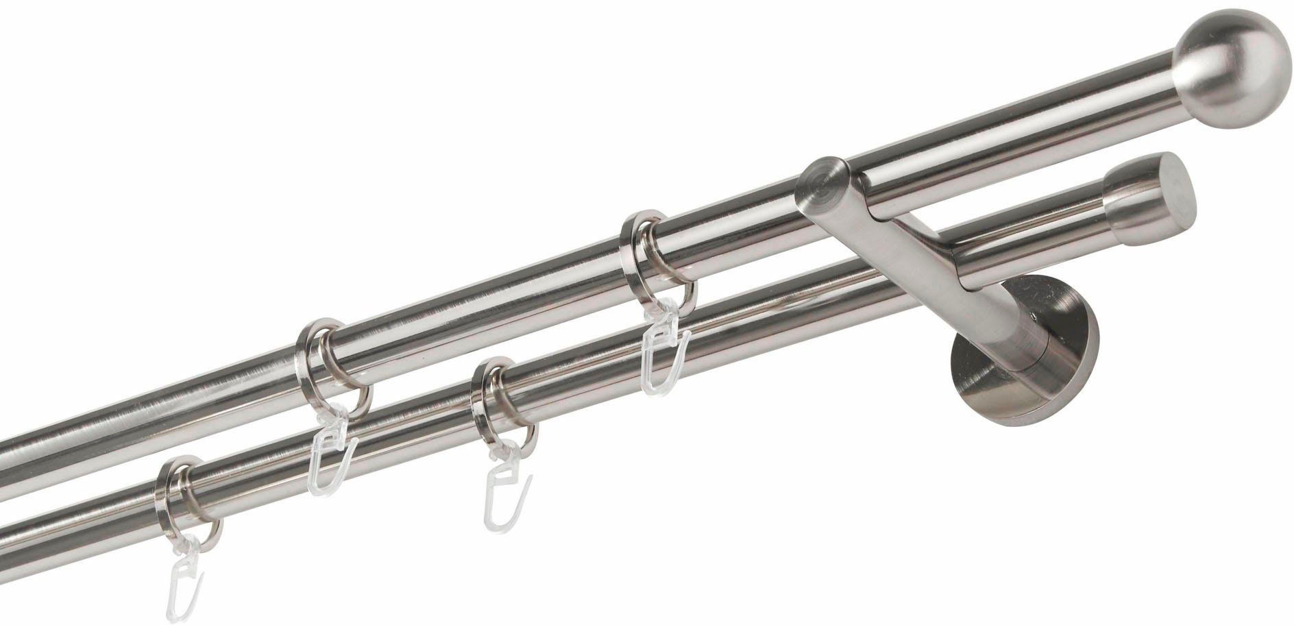 Image of GARESA Gardinenstange »FORMENTOR«, 2 läufig-läufig, Wunschmasslänge, Vorhanggarnitur, einfache Montage, mit Stangenverbinder verlängerbar, Wandmontage, Kugel, edelstahl optik, mit Ringe bei Ackermann Versand Schweiz