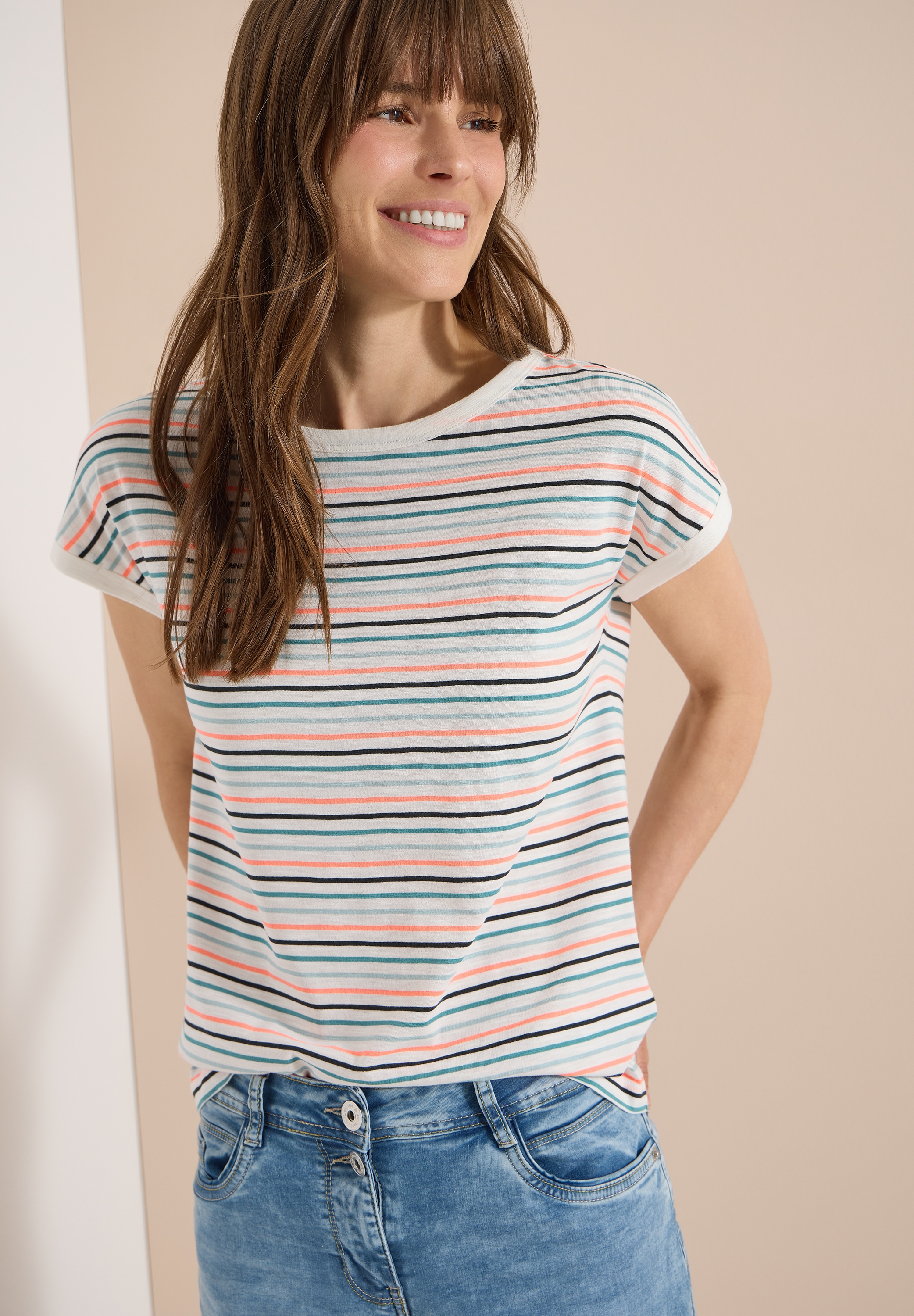 Image of Cecil Kurzarmshirt Sommershirt mit Turn-Up-Detail/Streifen-Optik